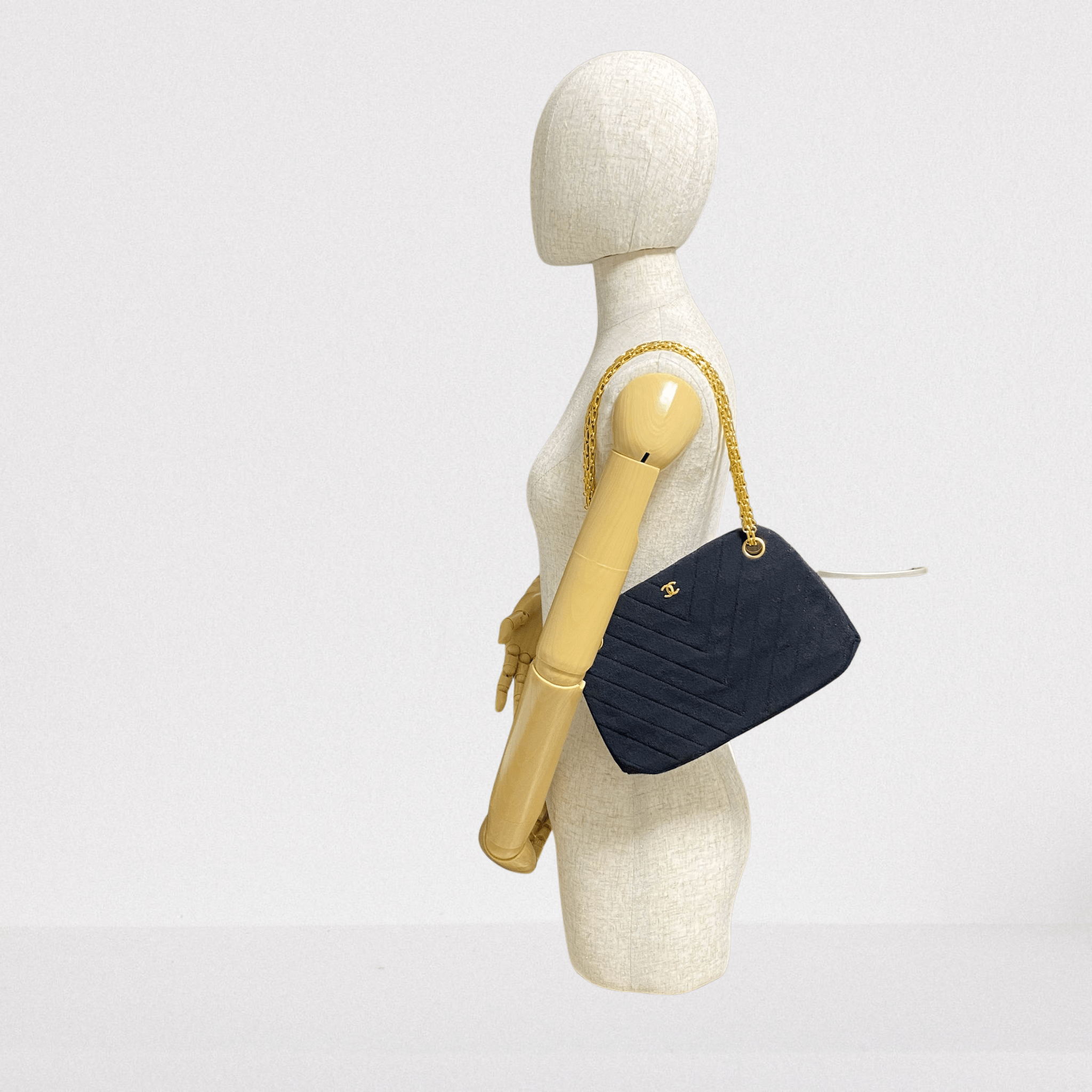 CHANEL Chevron Black Cotton Gold Bijou Chain Shoulder Bag, in , Sold by HIVE PRELOVED - Shoulder Bags, ,