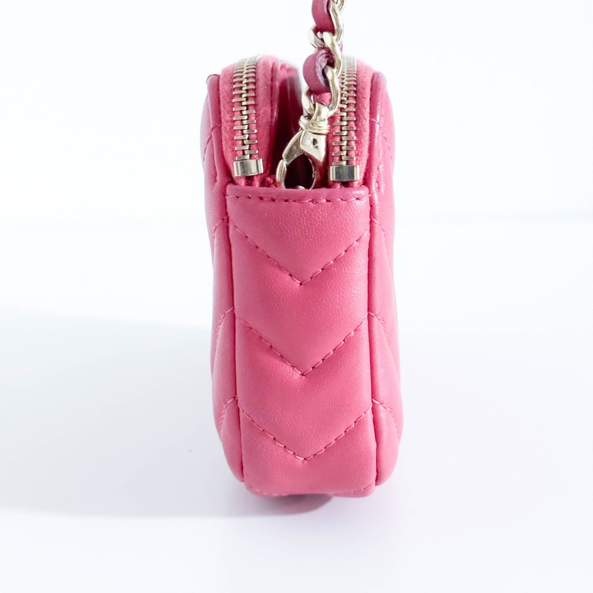 CHANEL Chevron CC V - Stitched Lambskin Mini Chain Crossbody Bag Pink / Gold Hardware, in Sold by HIVE PRELOVED Crossbody bag