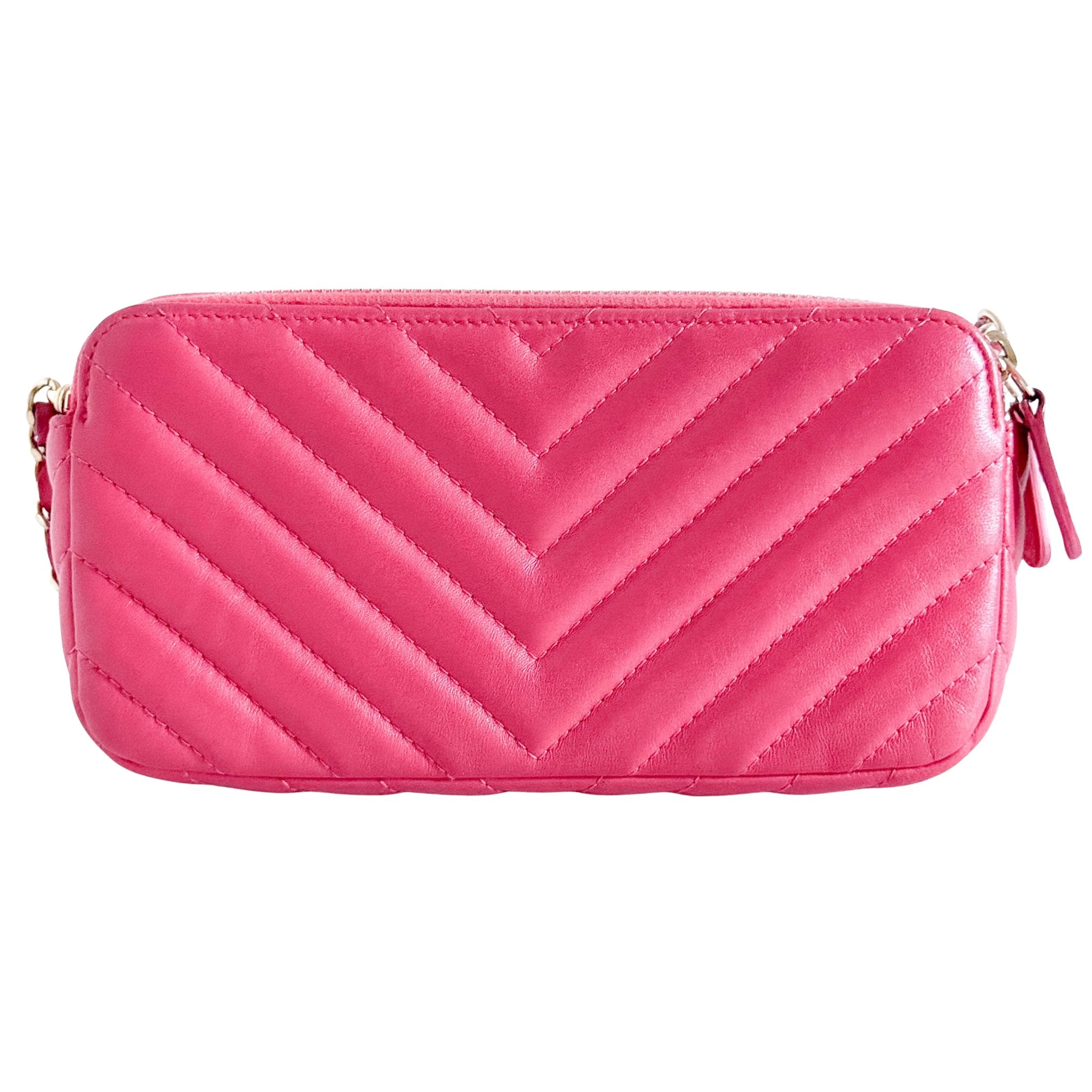 CHANEL Chevron CC V - Stitched Lambskin Mini Chain Crossbody Bag Pink / Gold Hardware, in Sold by HIVE PRELOVED Crossbody bag