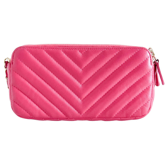 CHANEL Chevron CC V - Stitched Lambskin Mini Chain Crossbody Bag Pink / Gold Hardware, in Sold by HIVE PRELOVED Crossbody bag
