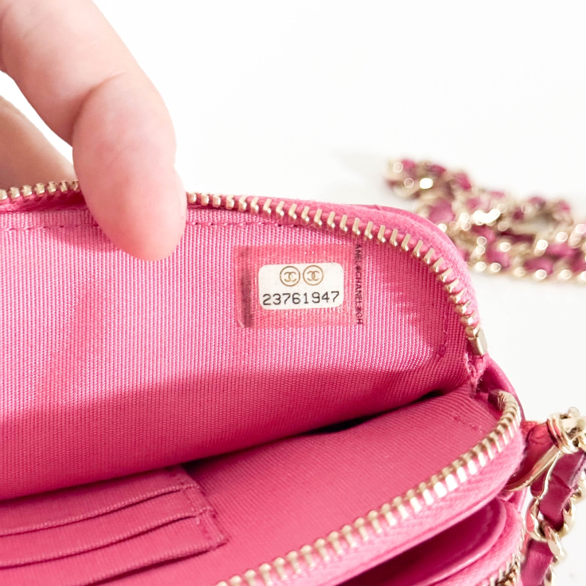 CHANEL Chevron CC V - Stitched Lambskin Mini Chain Crossbody Bag Pink / Gold Hardware, in Sold by HIVE PRELOVED Crossbody bag