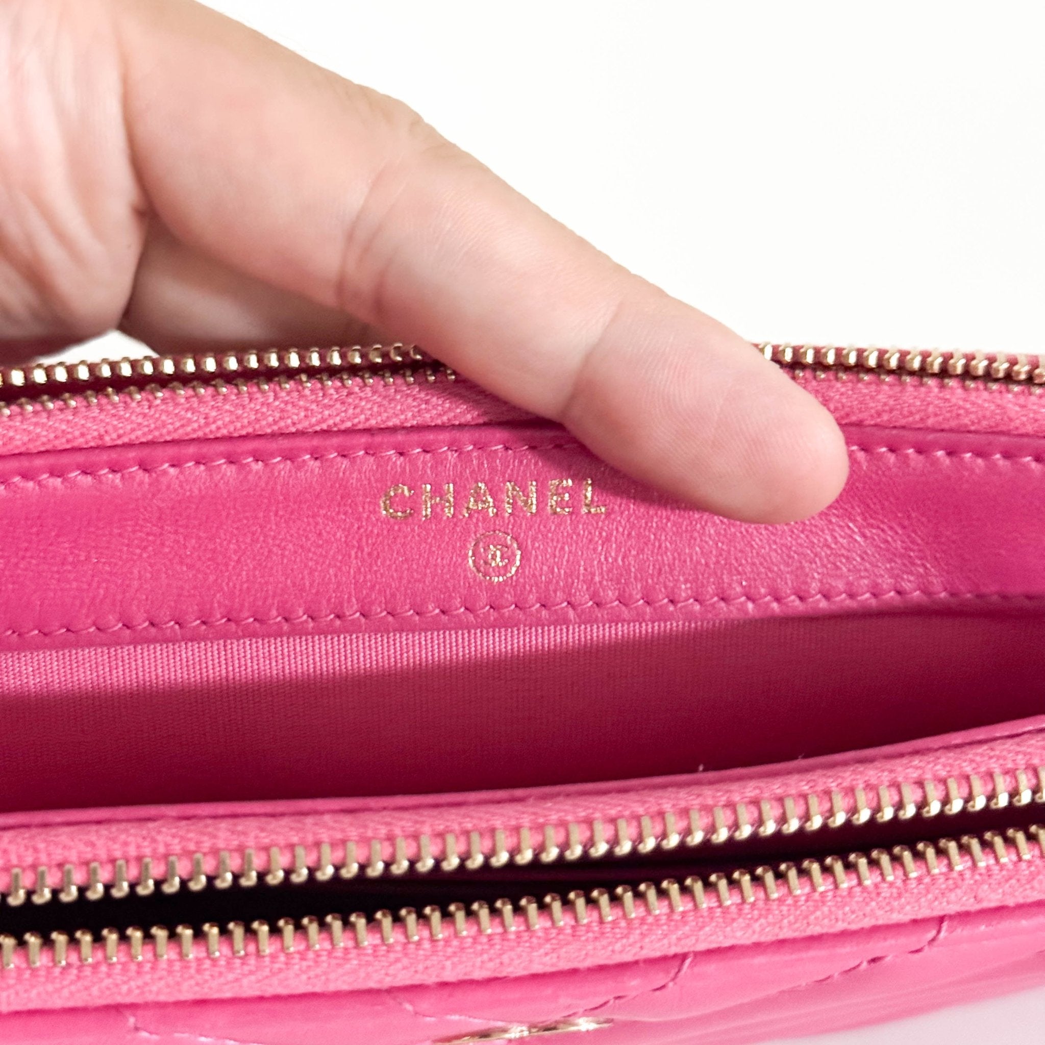 CHANEL Chevron CC V - Stitched Lambskin Mini Chain Crossbody Bag Pink / Gold Hardware, in Sold by HIVE PRELOVED Crossbody bag