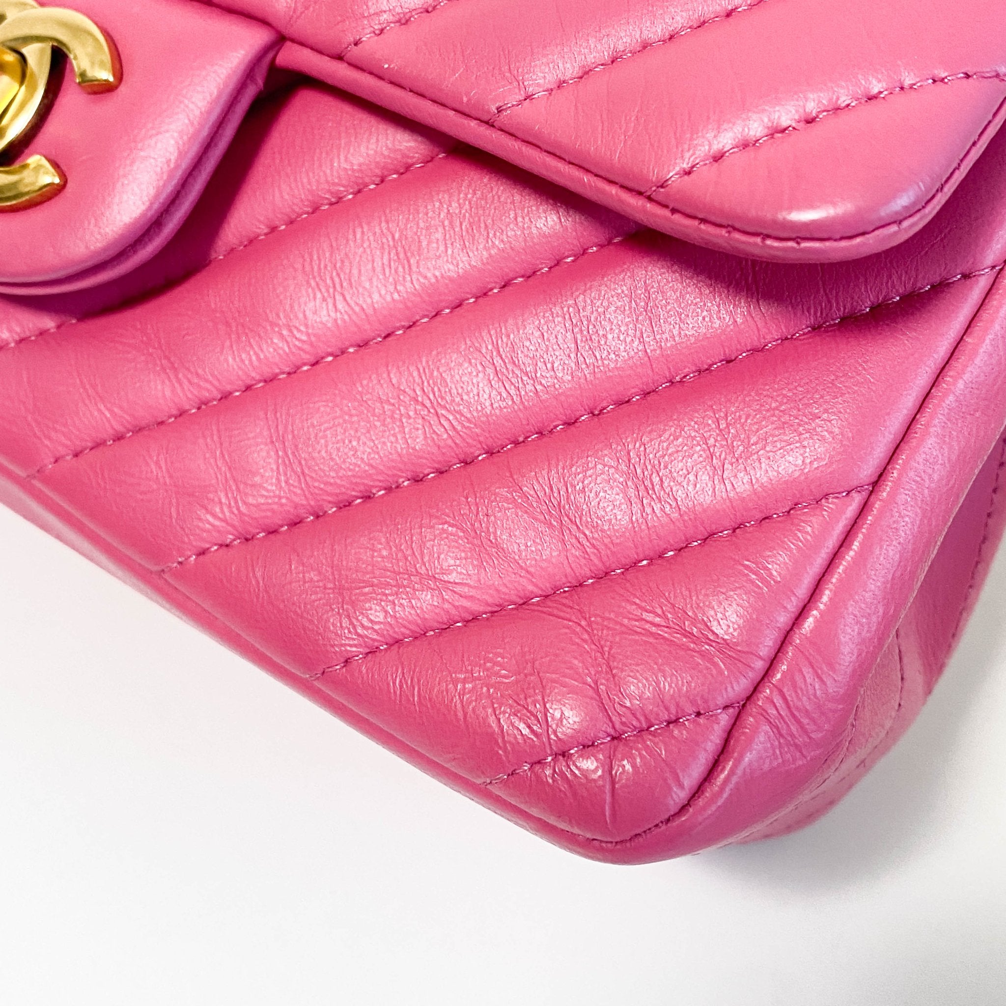 CHANEL Chevron CC V Stitched Single Flap Lambskin Chain Shoulder Bag Pink Gold Hardware in Sold by HIVE PRELOVED Shoulder Bag