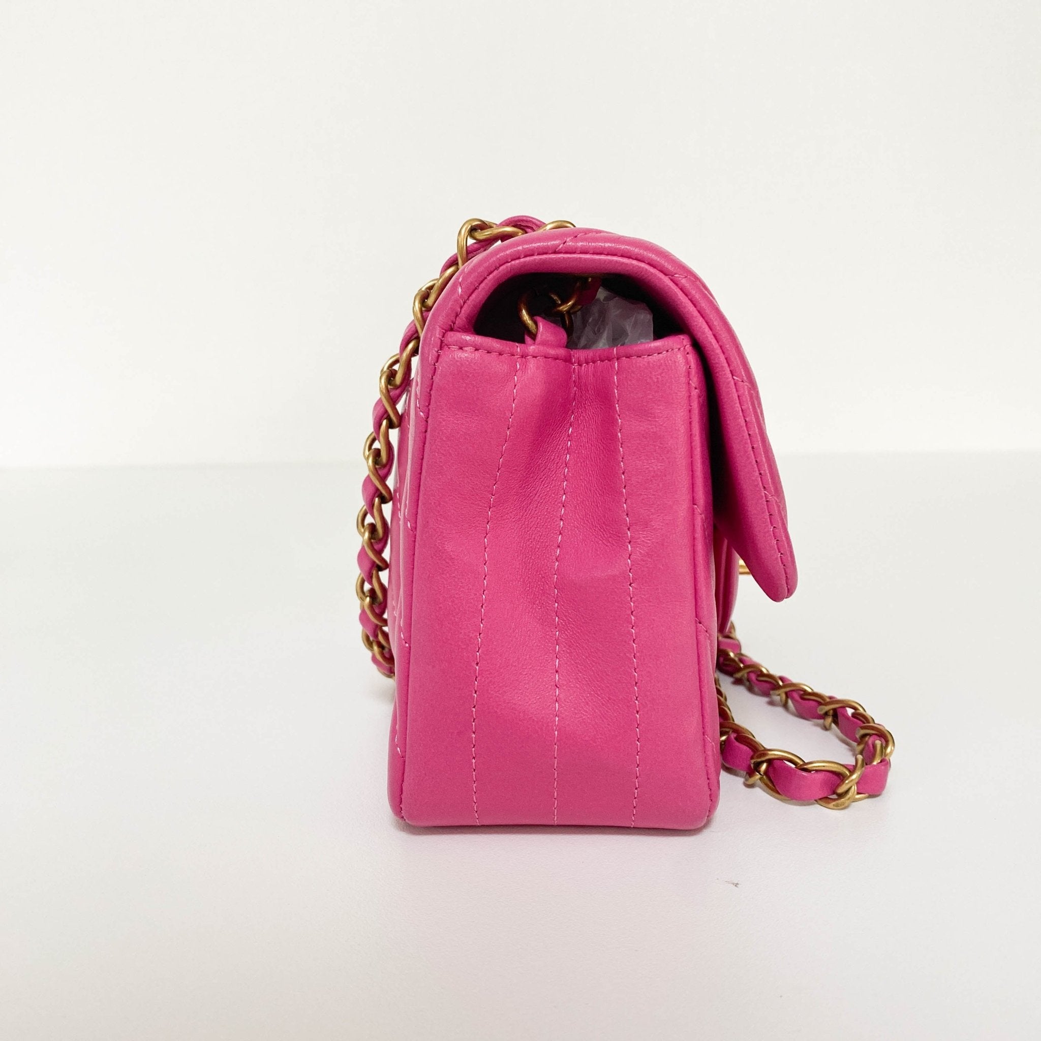 CHANEL Chevron CC V Stitched Single Flap Lambskin Chain Shoulder Bag Pink Gold Hardware in Sold by HIVE PRELOVED-Crossbodybag