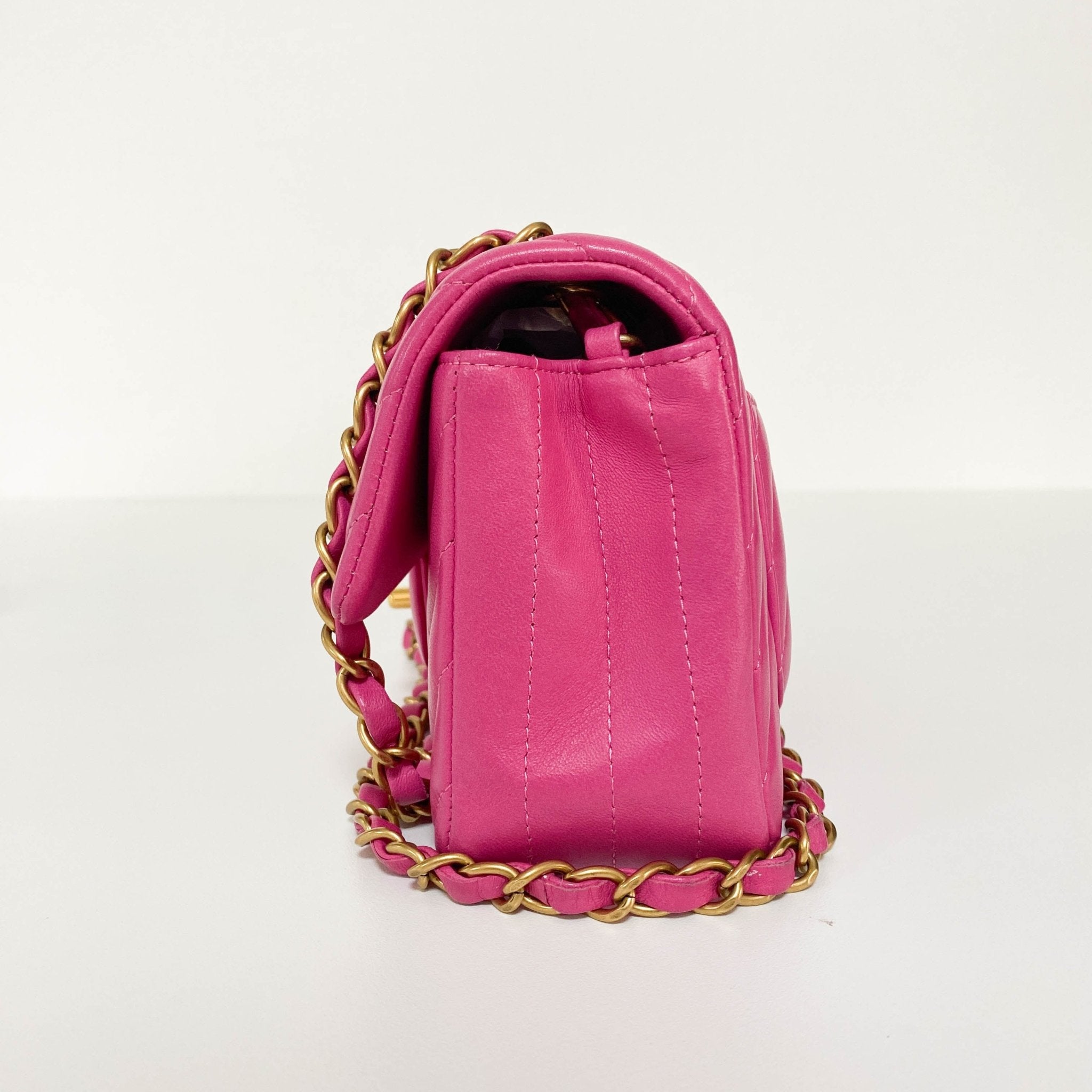 CHANEL Chevron CC V Stitched Single Flap Lambskin Chain Shoulder Bag Pink Gold Hardware in Sold by HIVE PRELOVED-Crossbodybag