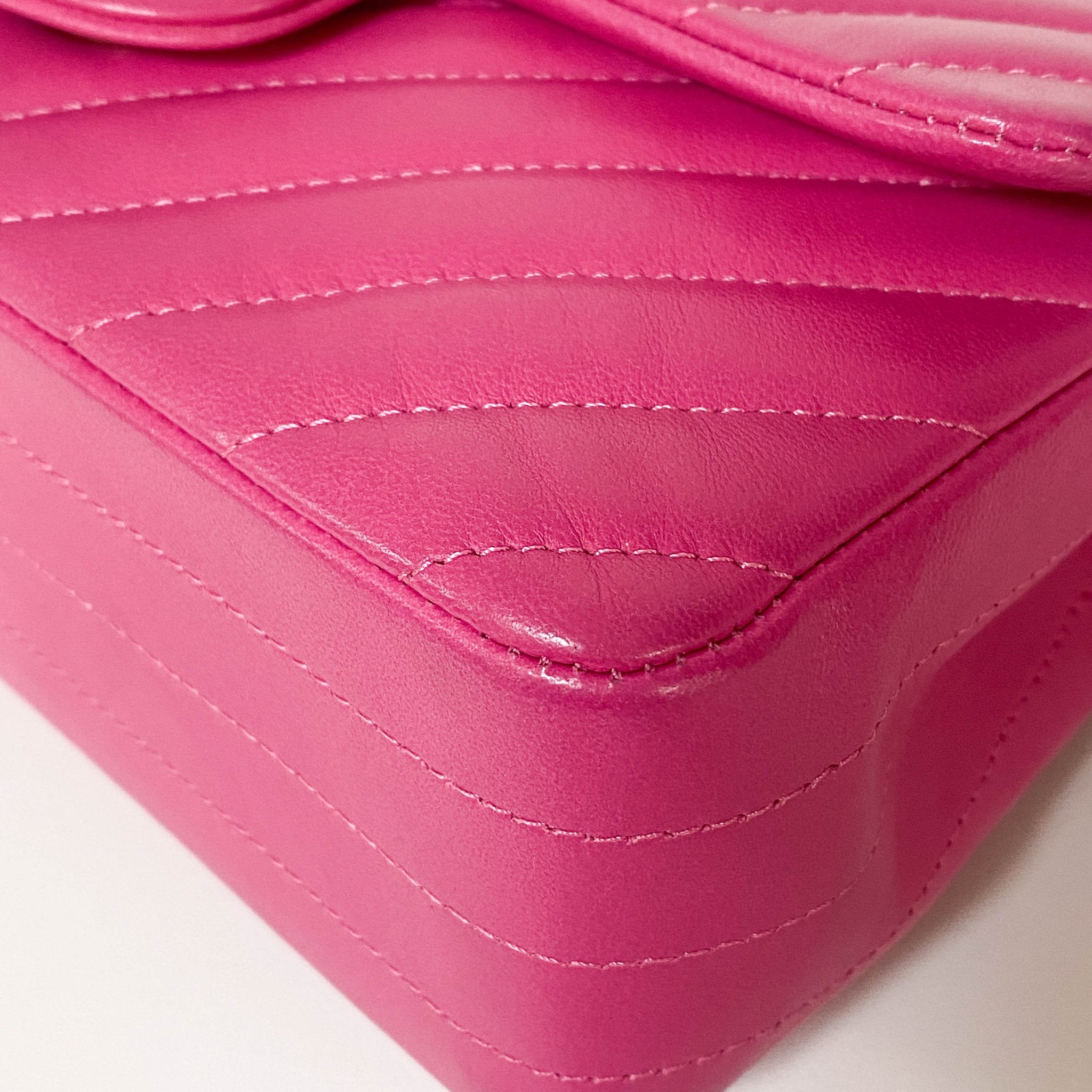 CHANEL Chevron CC V Stitched Single Flap Lambskin Chain Shoulder Bag Pink Gold Hardware in Sold by HIVE PRELOVED-Crossbodybag