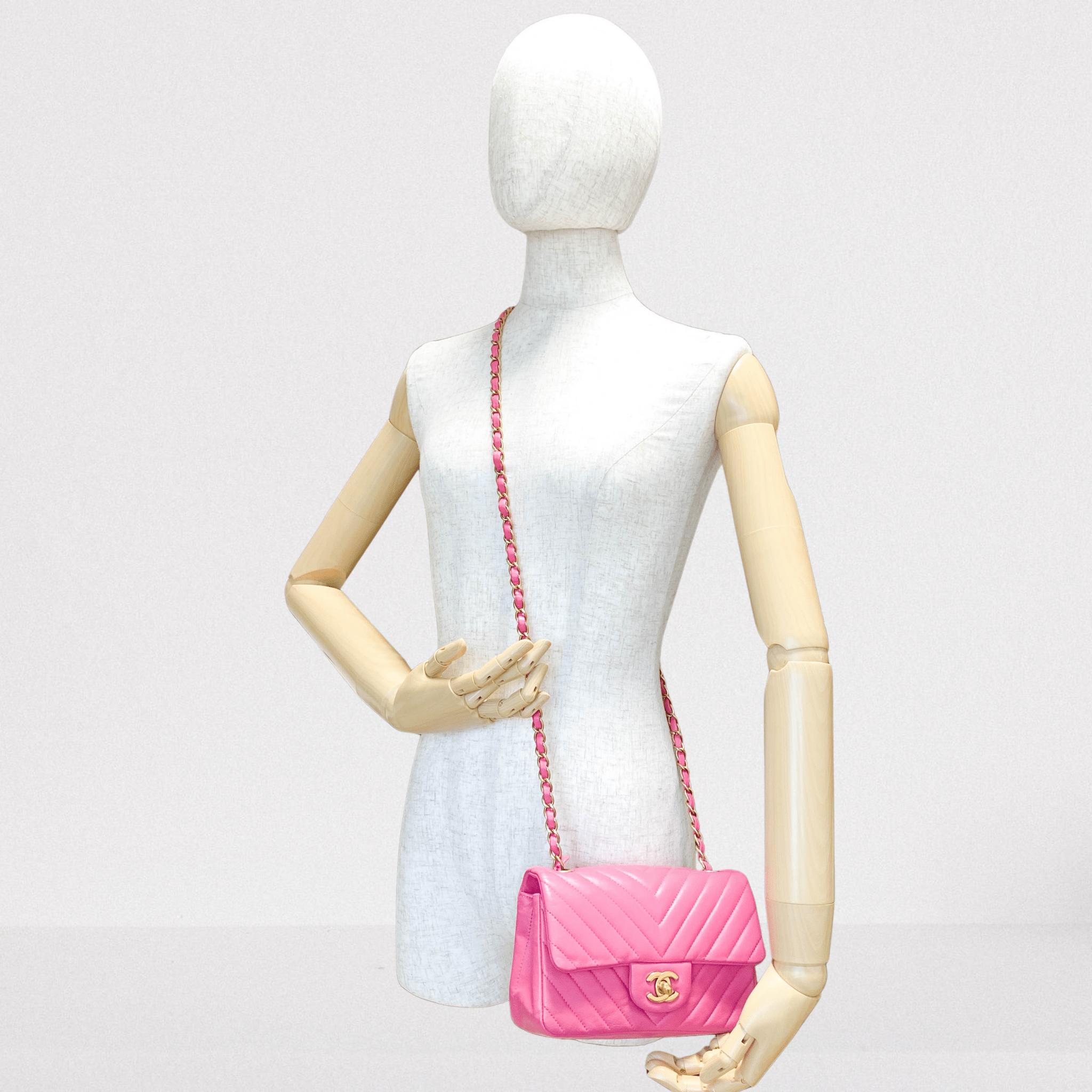 CHANEL Chevron CC V Stitched Single Flap Lambskin Chain Shoulder Bag Pink Gold Hardware in Sold by HIVE PRELOVED Shoulder Bag