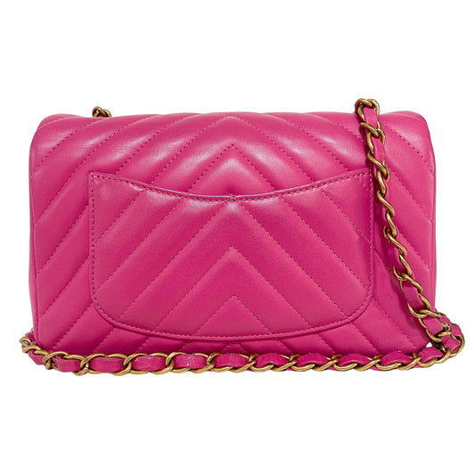 CHANEL Chevron CC V Stitched Single Flap Lambskin Chain Shoulder Bag Pink Gold Hardware in Sold by HIVE PRELOVED-Crossbodybag