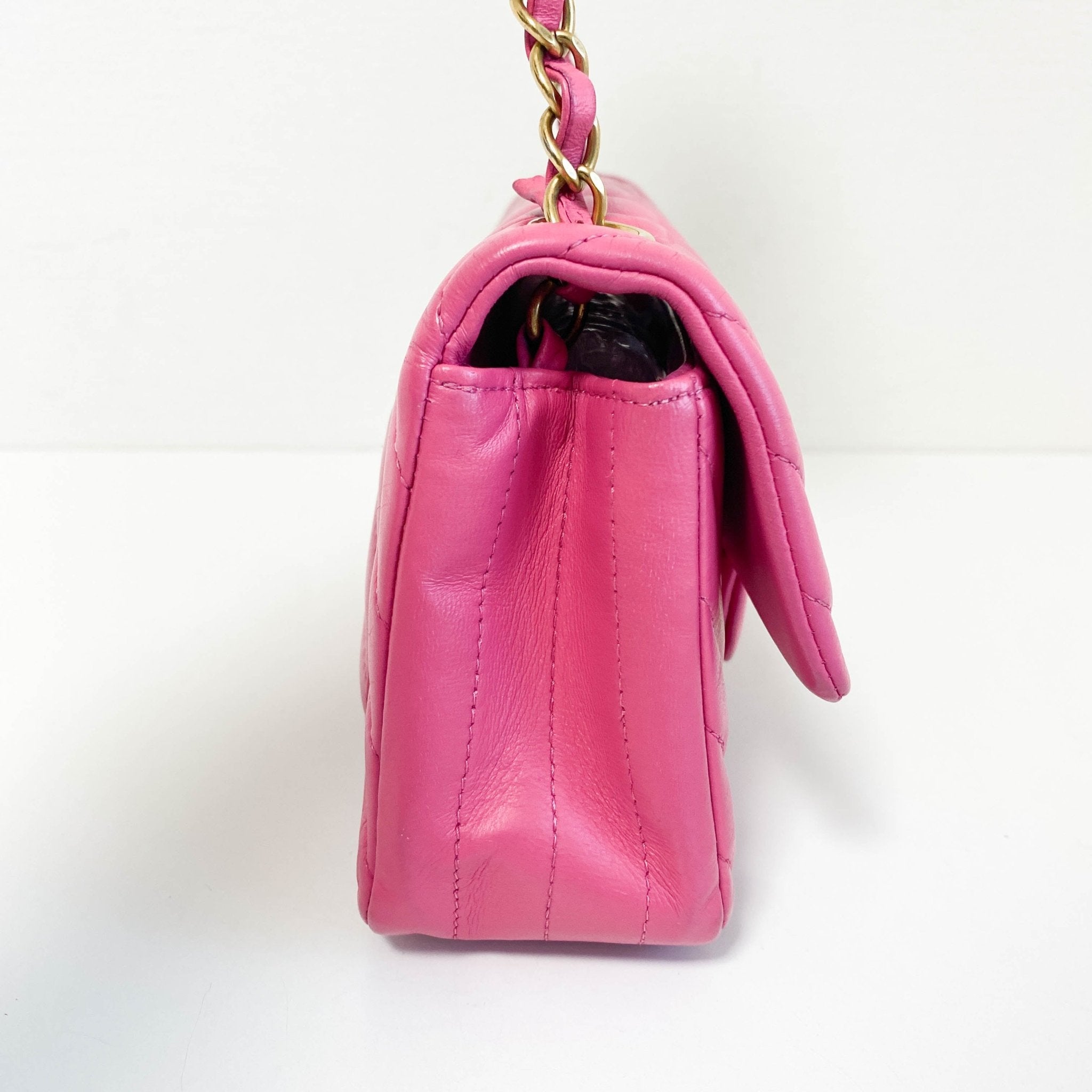 CHANEL Chevron CC V Stitched Single Flap Lambskin Chain Shoulder Bag Pink Gold Hardware in Sold by HIVE PRELOVED Shoulder Bag