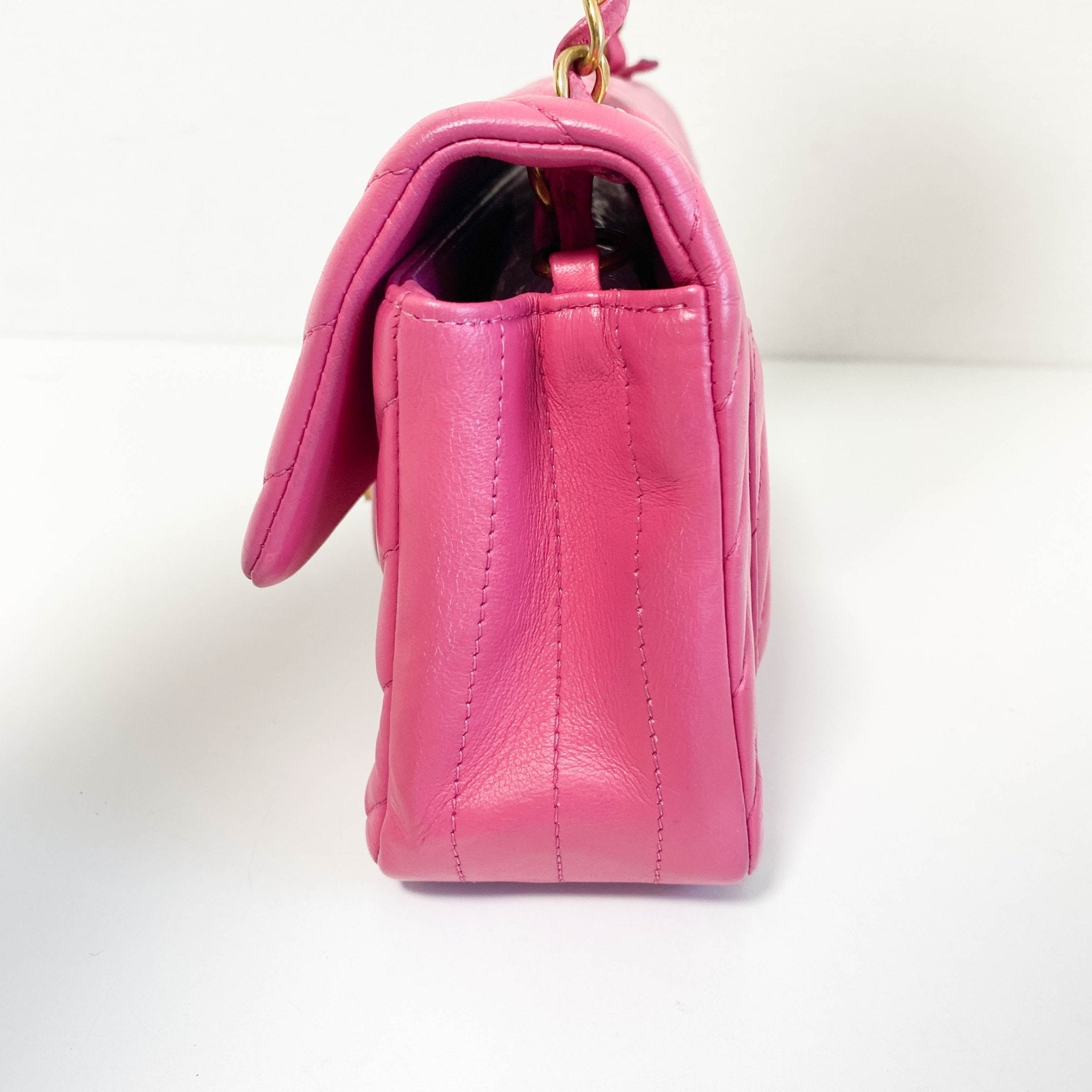 CHANEL Chevron CC V Stitched Single Flap Lambskin Chain Shoulder Bag Pink Gold Hardware in Sold by HIVE PRELOVED Shoulder Bag