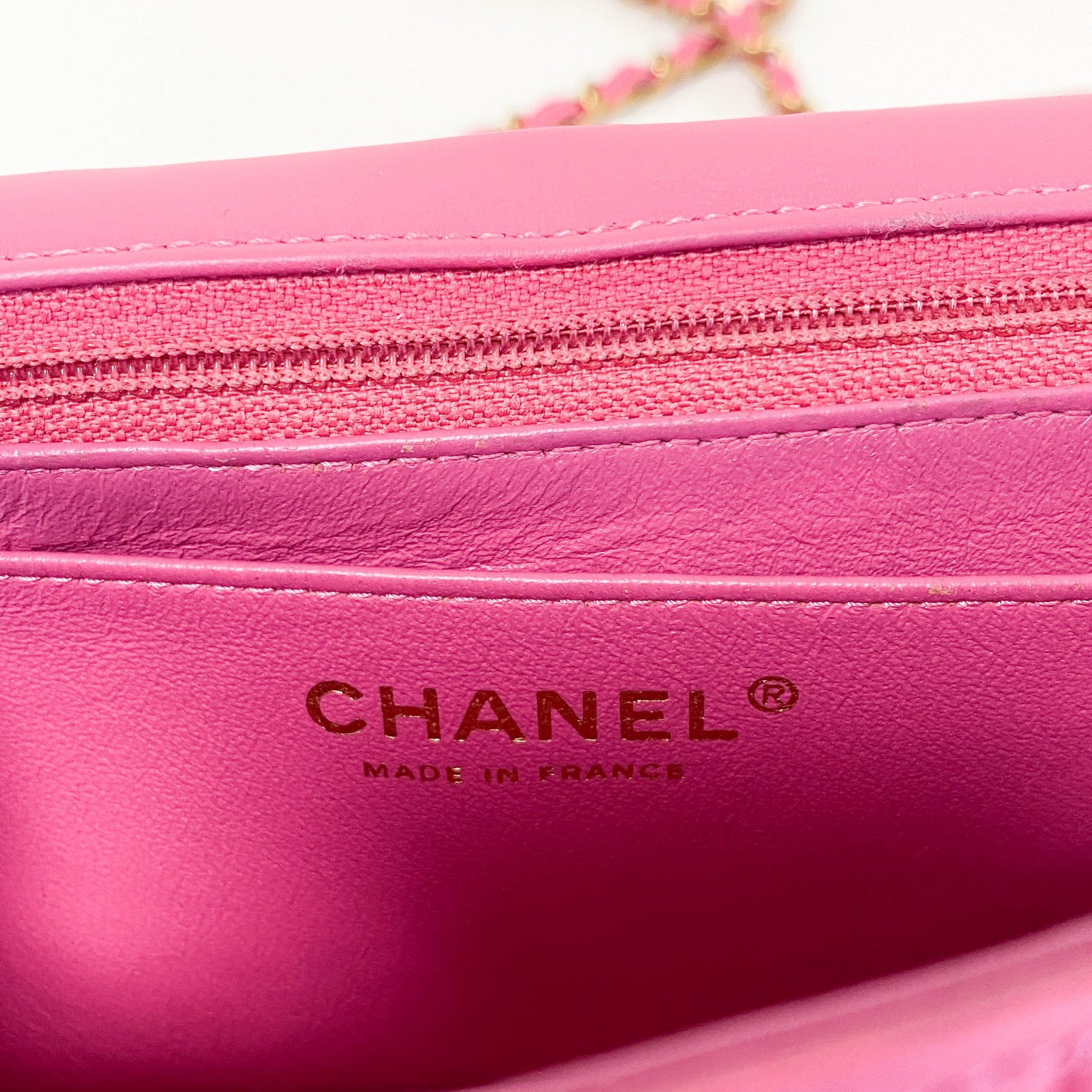 CHANEL Chevron CC V Stitched Single Flap Lambskin Chain Shoulder Bag Pink Gold Hardware in Sold by HIVE PRELOVED Shoulder Bag