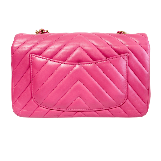 CHANEL Chevron CC V Stitched Single Flap Lambskin Chain Shoulder Bag Pink Gold Hardware in Sold by HIVE PRELOVED Shoulder Bag