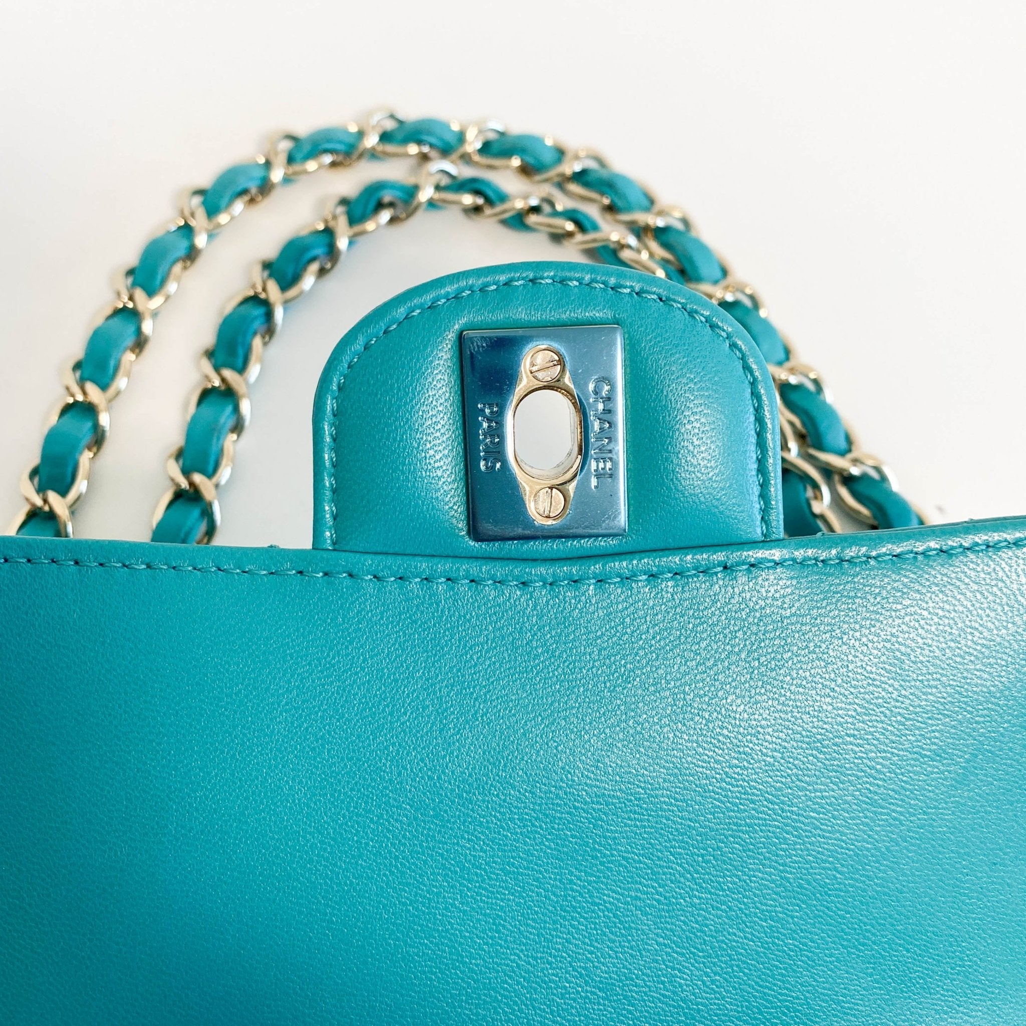 CHANEL Chevron Classic Mini Rectangular Single Flap Turquoise Shouler Bag, in , Sold by HIVE PRELOVED - Crossbody bags, ,