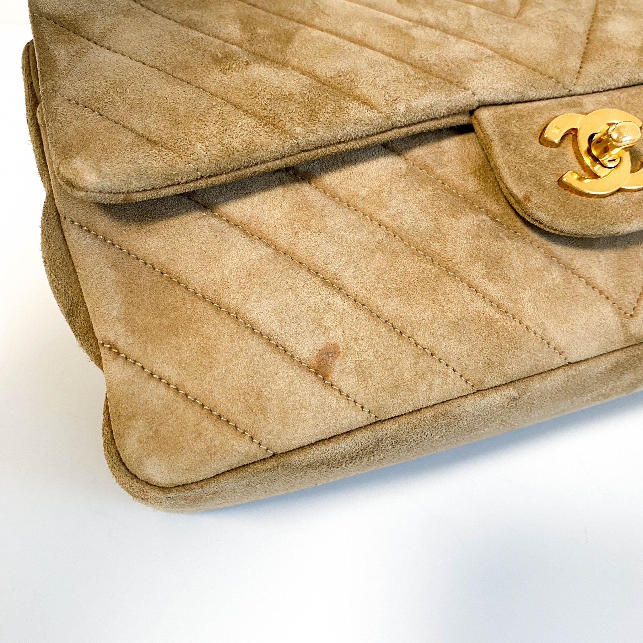 CHANEL Chevron V - stitch Suede W - flap Chain Shoulder Bag, in , Sold by HIVE PRELOVED - Shoulder Bags, ,