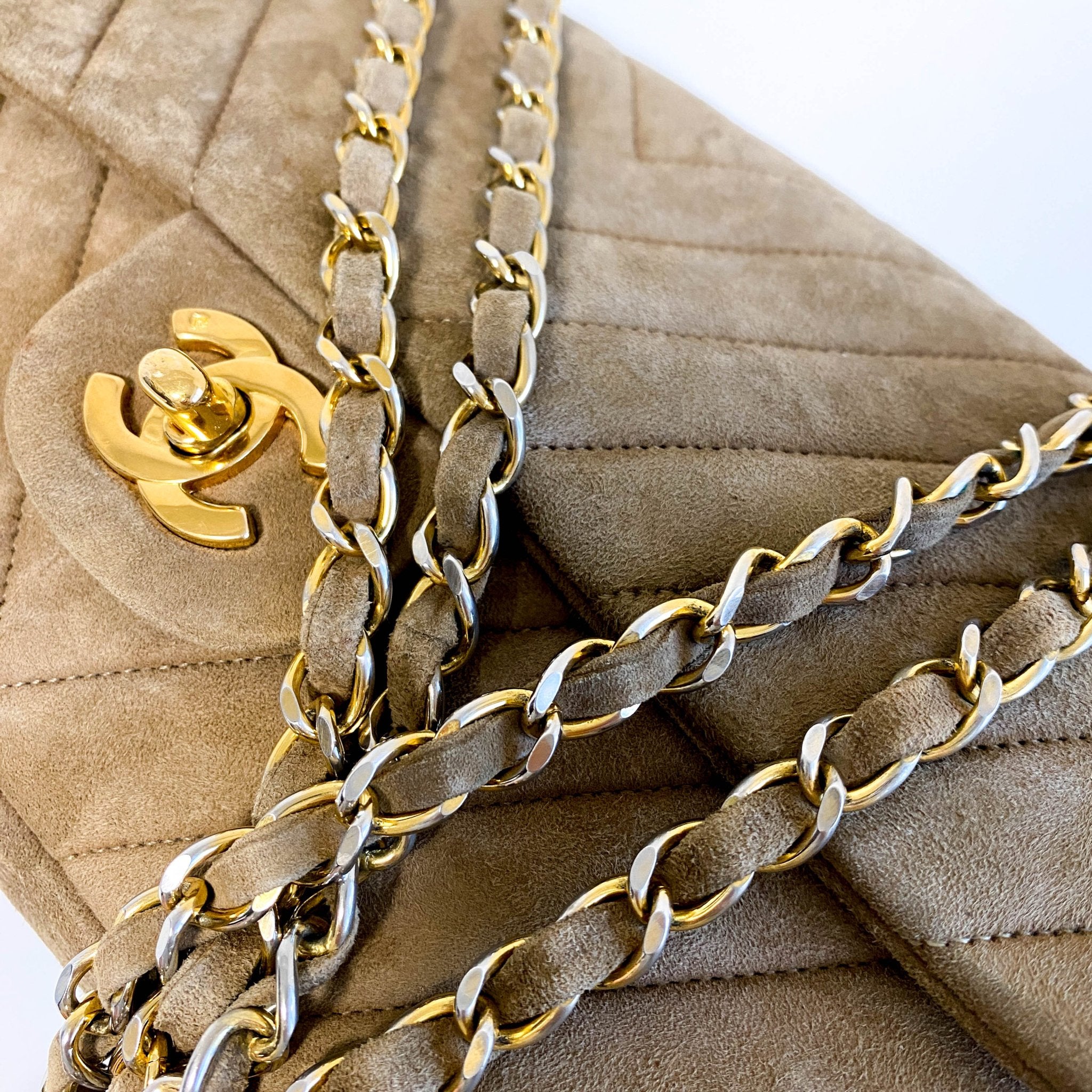 CHANEL Chevron V - stitch Suede W - flap Chain Shoulder Bag, in , Sold by HIVE PRELOVED - Shoulder Bags, ,