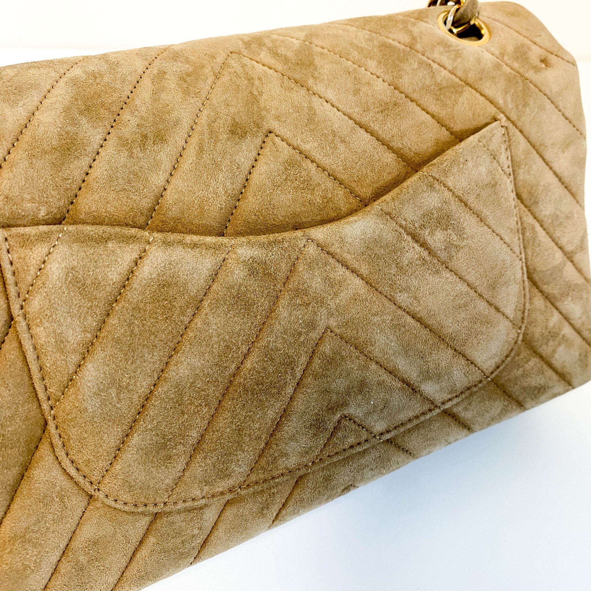CHANEL Chevron V - stitch Suede W - flap Chain Shoulder Bag, in , Sold by HIVE PRELOVED - Shoulder Bags, ,