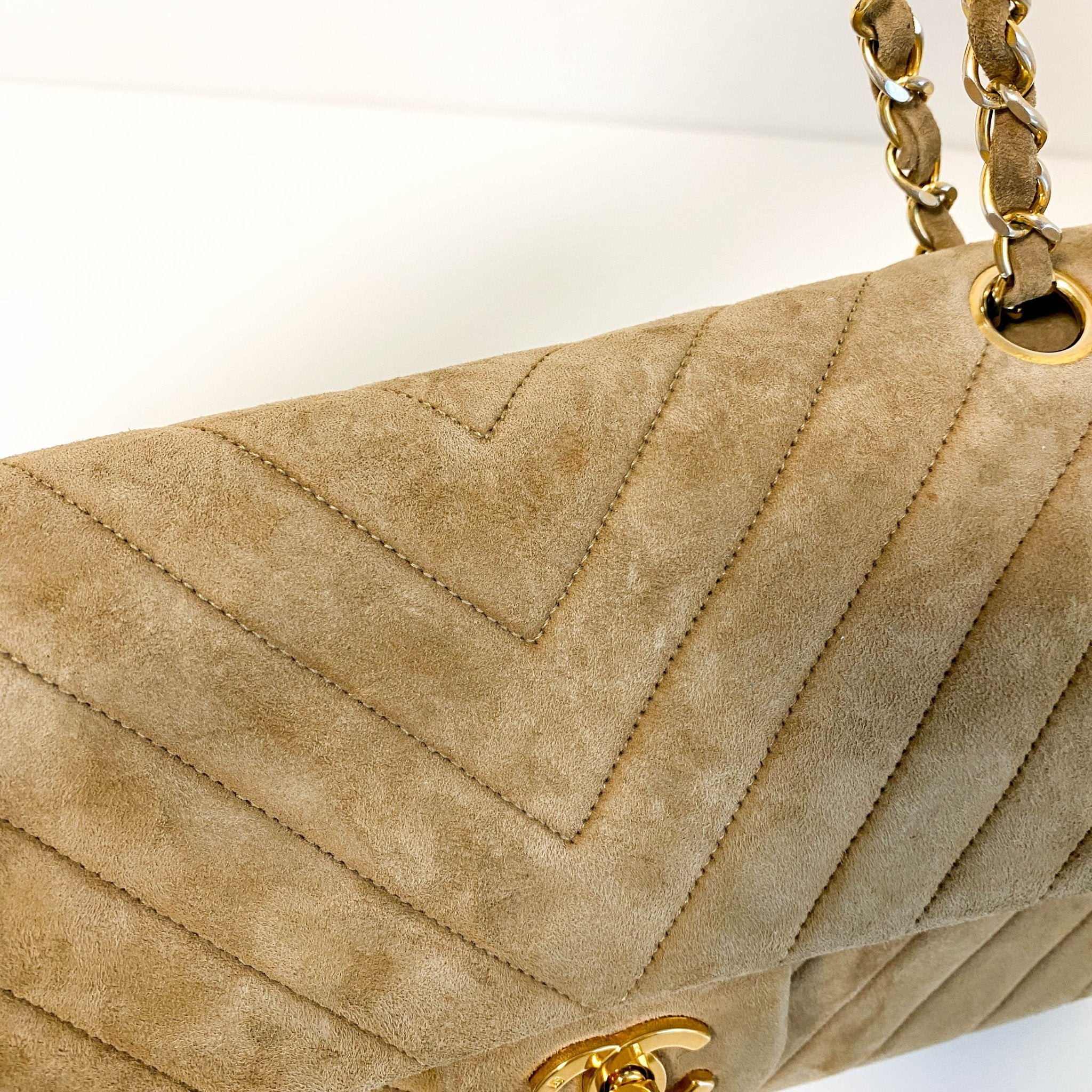 CHANEL Chevron V - stitch Suede W - flap Chain Shoulder Bag, in , Sold by HIVE PRELOVED - Shoulder Bags, ,