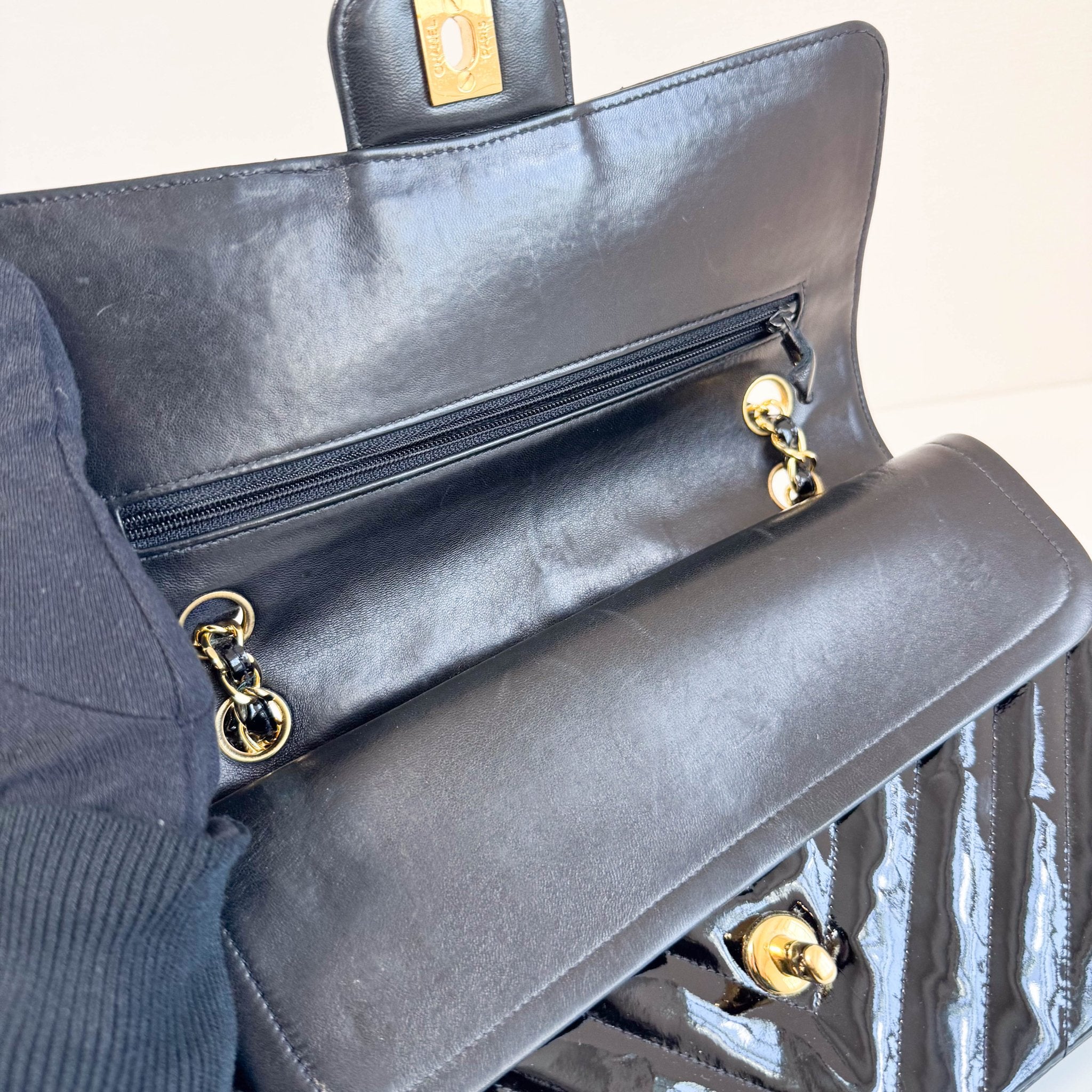 CHANEL Chevron Vernish Leather Chain Strap Shoulder Bag, in , Sold by HIVE PRELOVED - Shoulder Bags, ,