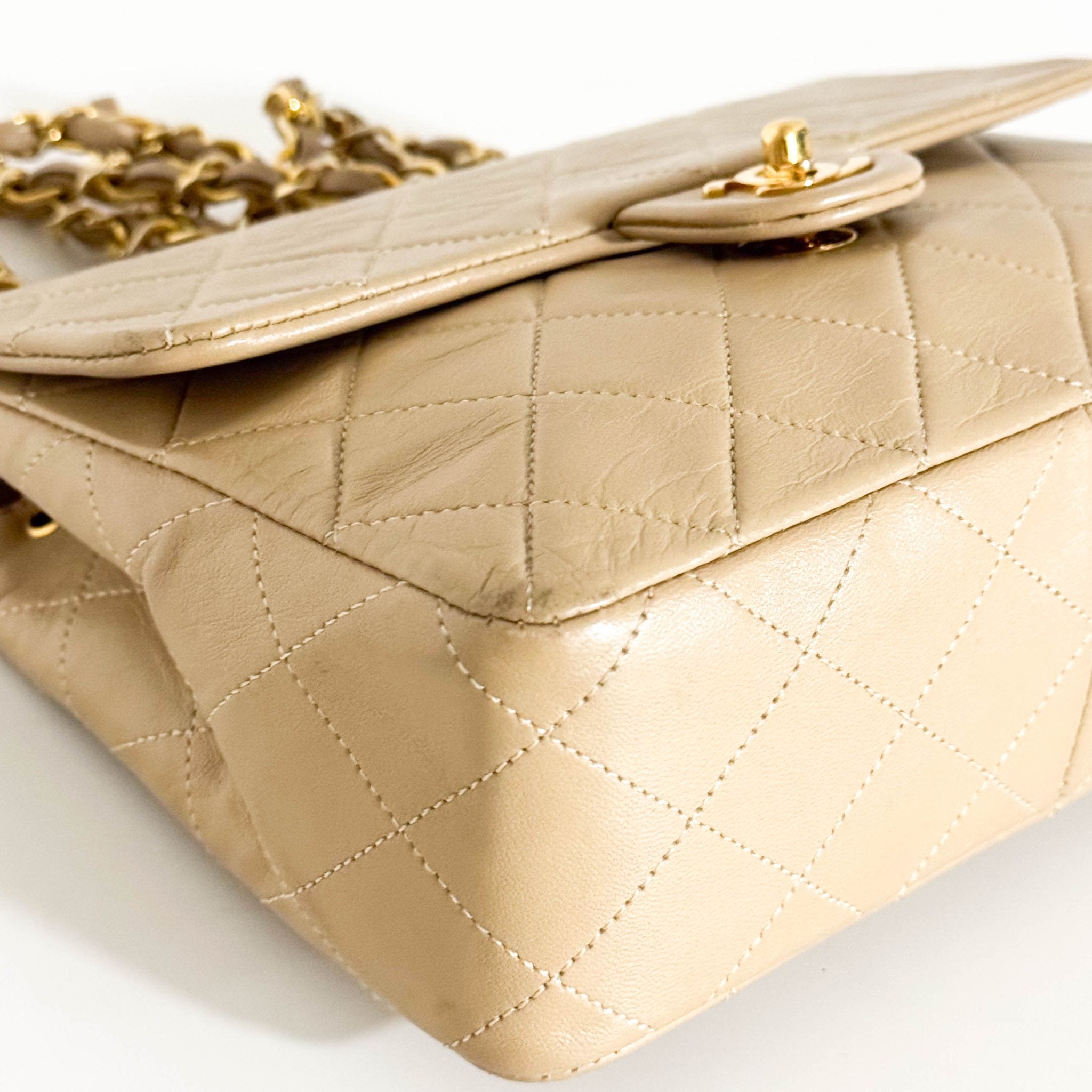 CHANEL Classic Flap Beige Lambskin Medium Gold Chain Shoulder Bag, in , Sold by HIVE PRELOVED - Crossbody bags, ,