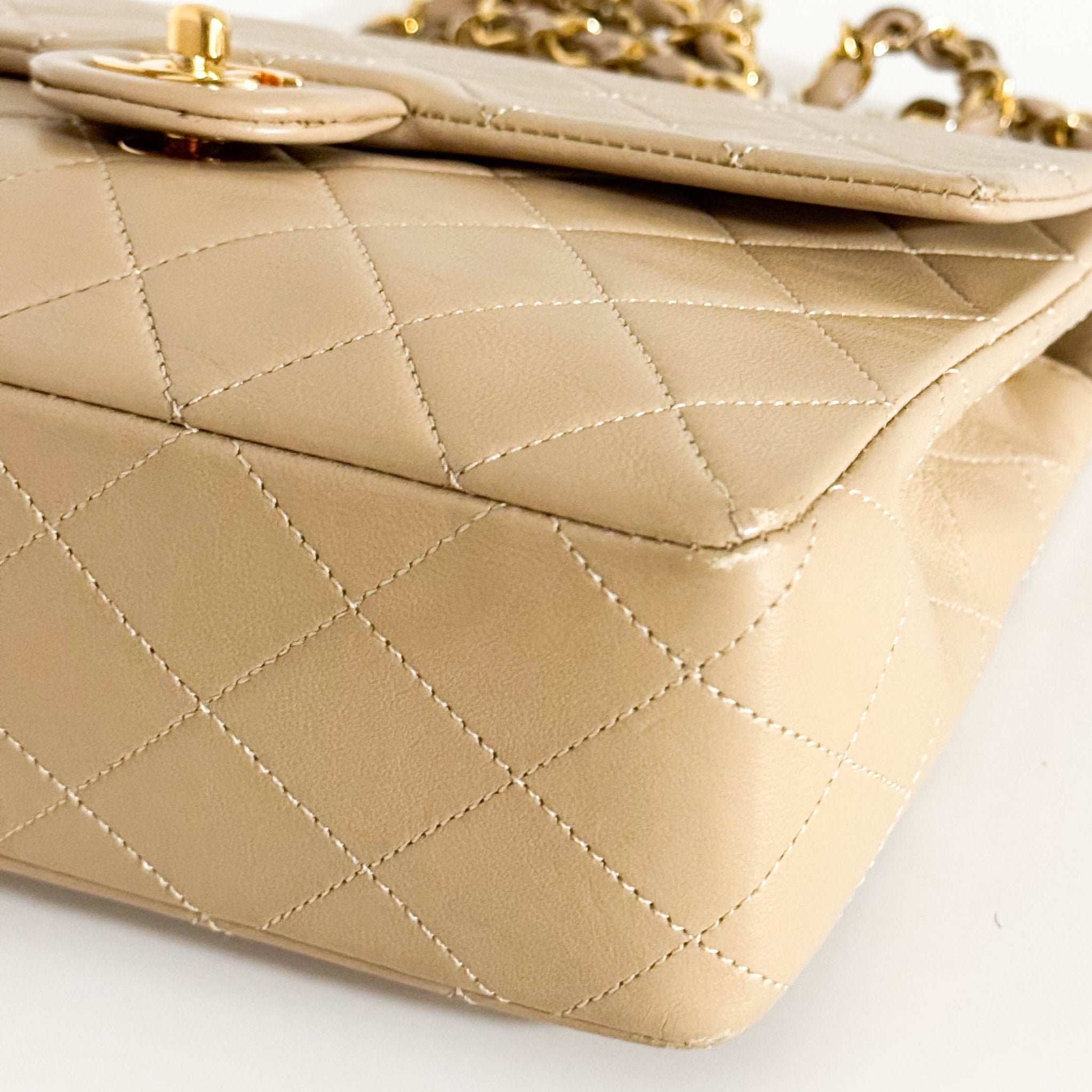 CHANEL Classic Flap Beige Lambskin Medium Gold Chain Shoulder Bag, in , Sold by HIVE PRELOVED - Crossbody bags, ,