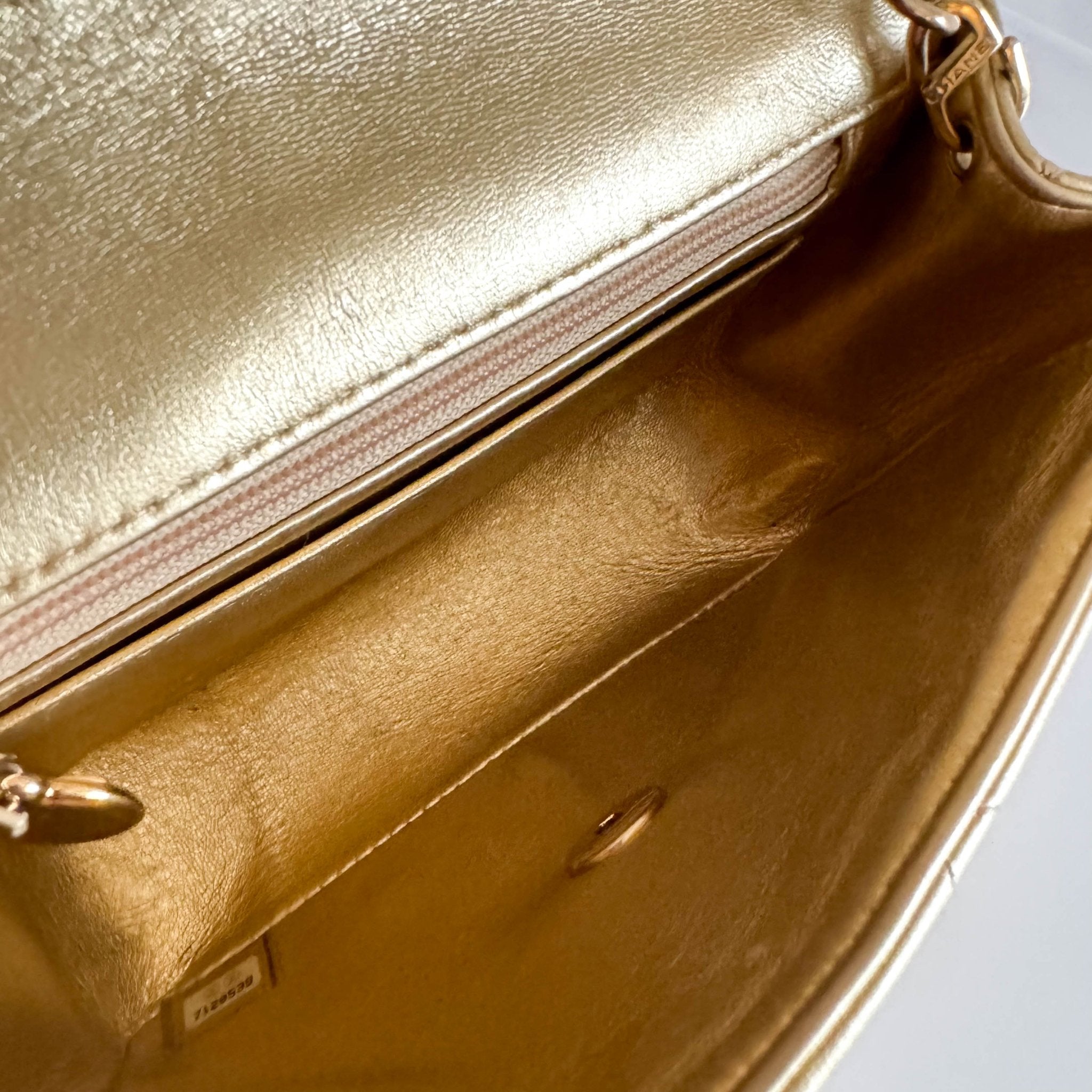 CHANEL Classic Flap Gold Lambskin Mini Gold Chain Shoulder Bag, in , Sold by HIVE PRELOVED - Crossbody bags, ,