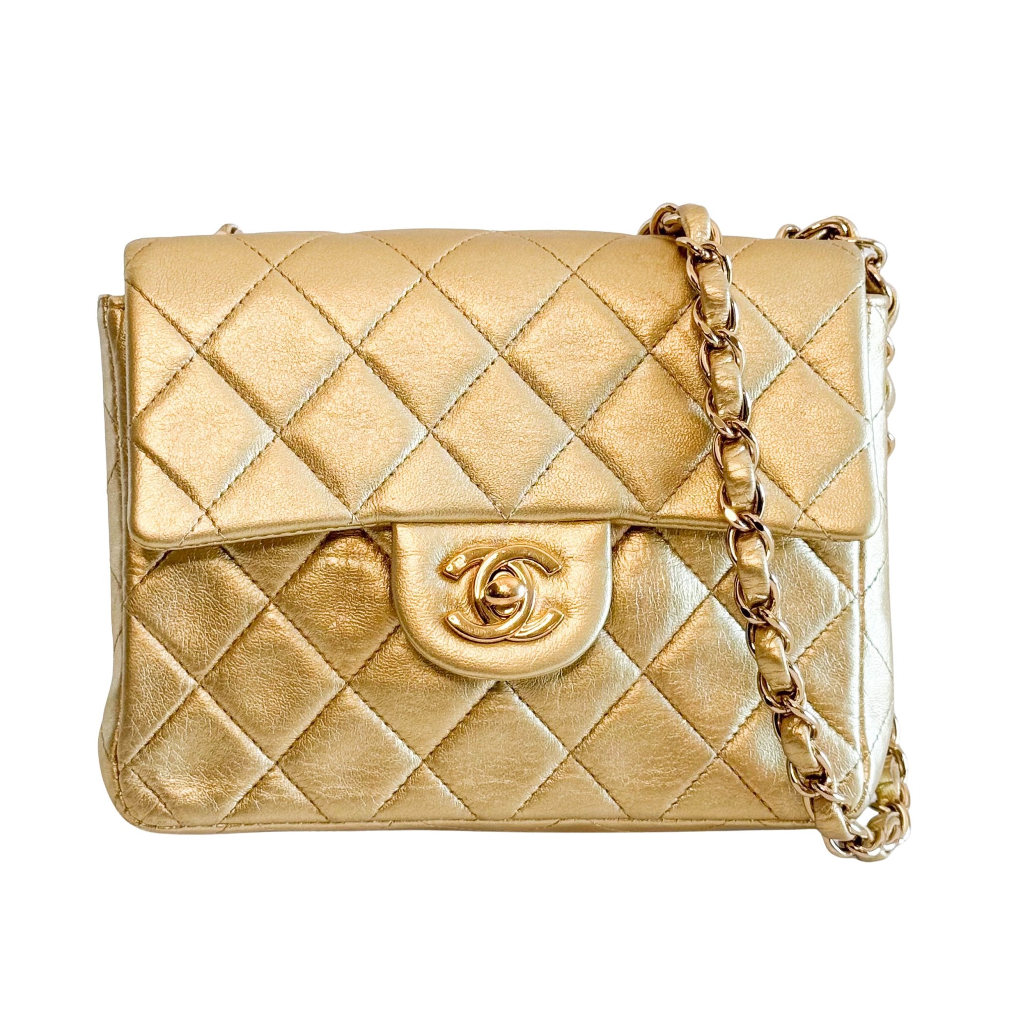 CHANEL Classic Flap Gold Lambskin Mini Gold Chain Shoulder Bag, in , Sold by HIVE PRELOVED - Crossbody bags, ,