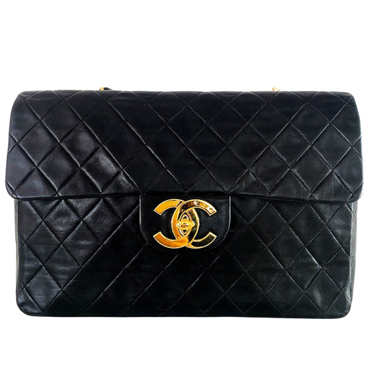 CHANEL Classic Flap Large Coco Turnlock Lambskin Shoulder Bag, Lambskin Leather in Black, Sold by HIVE PRELOVED