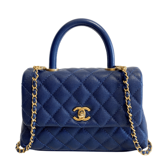 CHANEL Coco Handle Navy Grain Calf Leather Top Handle Bag with Gold Hardware, in , Sold by HIVE PRELOVED - Crossbody bags, Handle Bags,