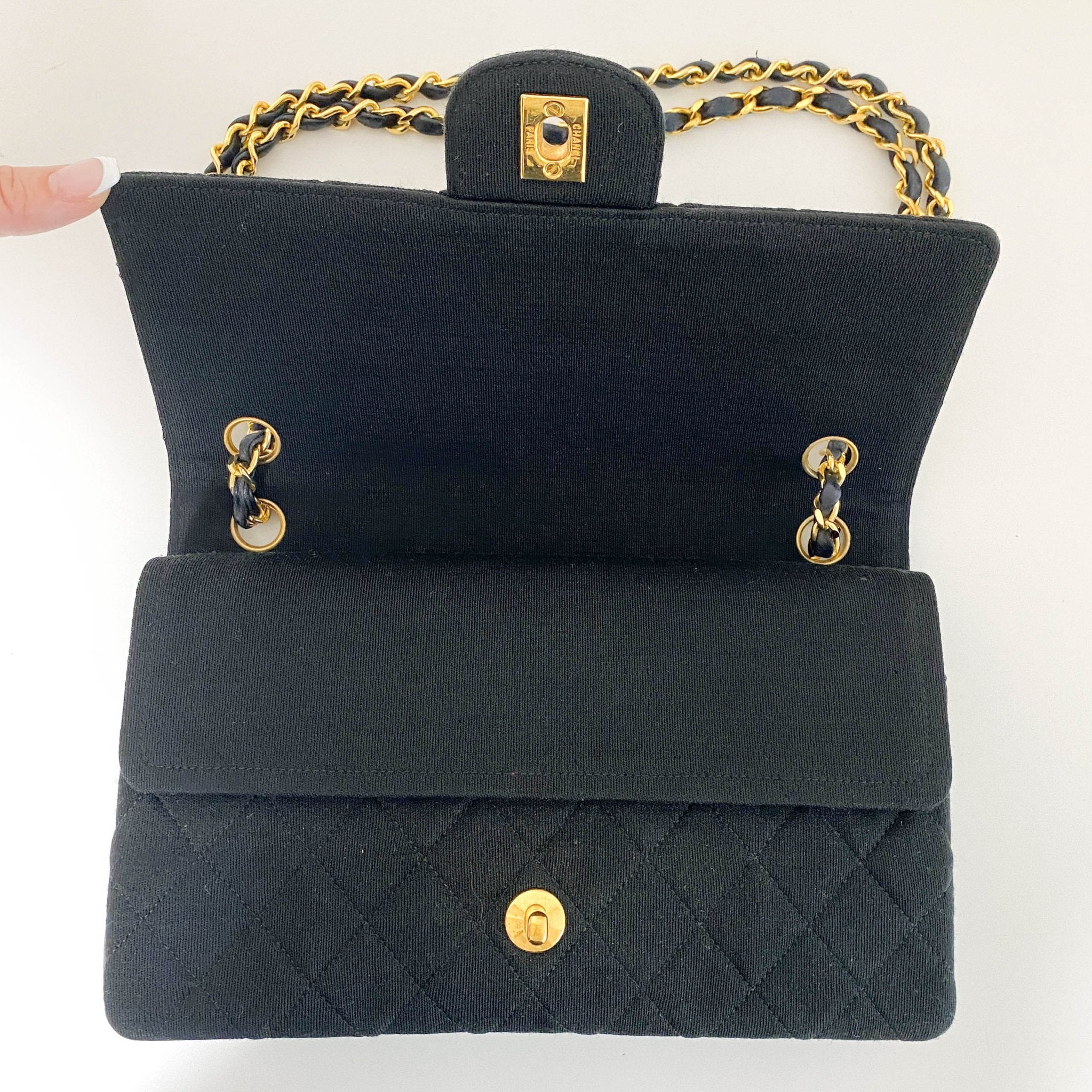CHANEL Cotton Timeless Classic Quilted Double Flap Gold Chain Shoulder Bag, in , Sold by HIVE PRELOVED - Shoulder Bags, ,