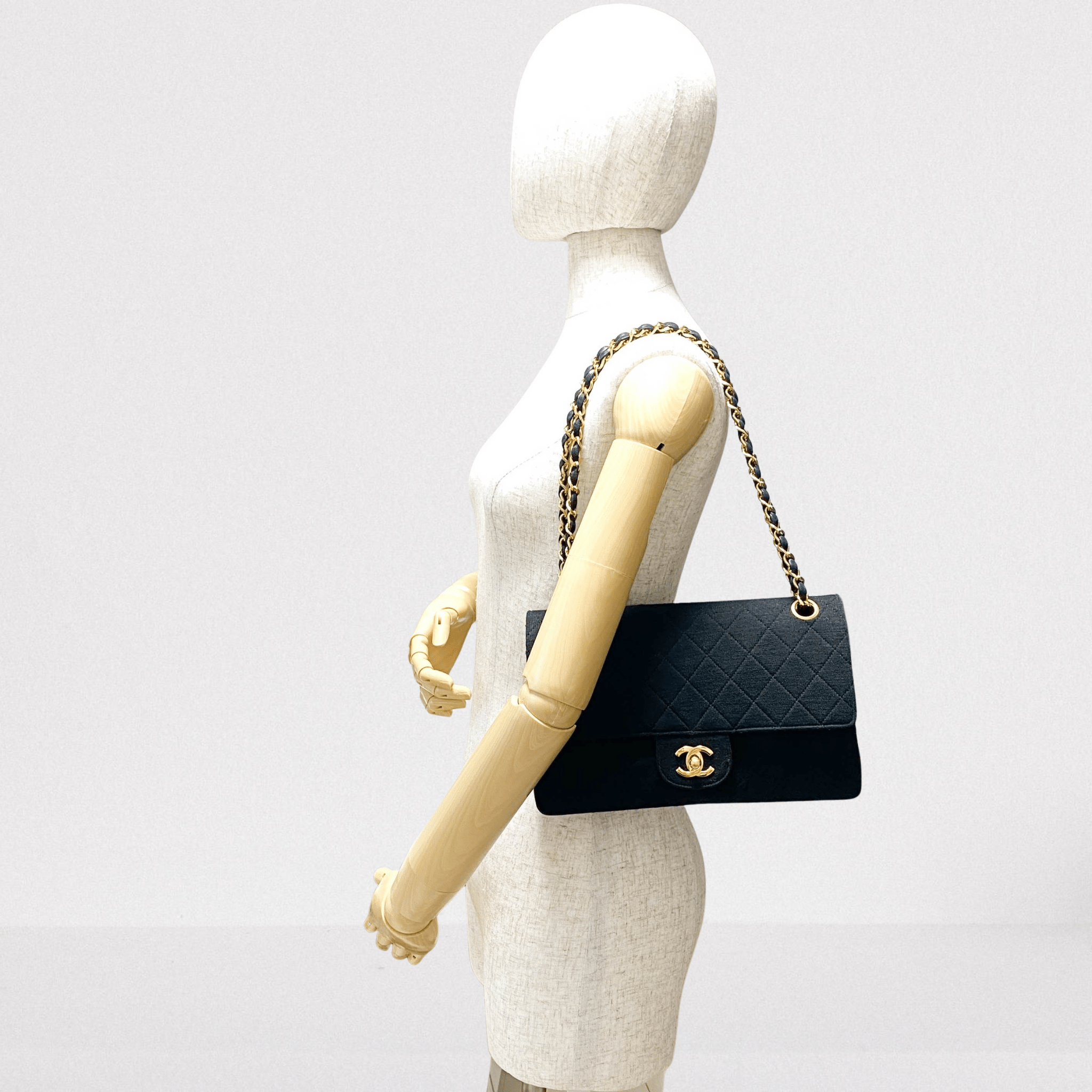 CHANEL Cotton Timeless Classic Quilted Double Flap Gold Chain Shoulder Bag, in , Sold by HIVE PRELOVED - Shoulder Bags, ,