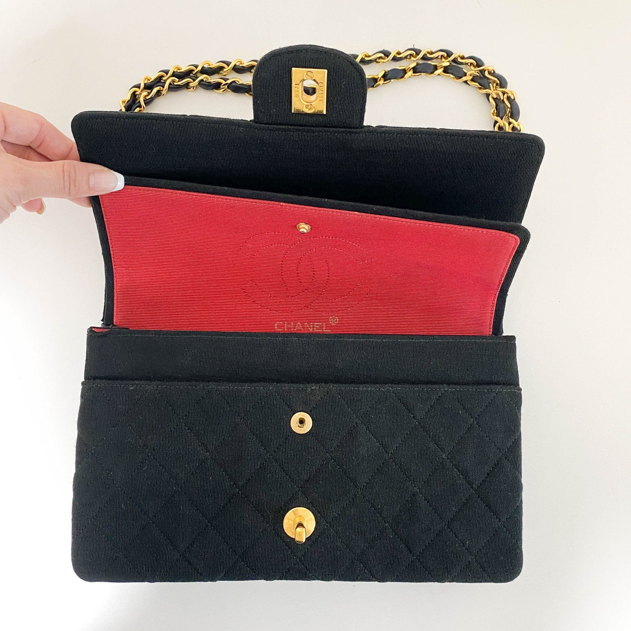 CHANEL Cotton Timeless Classic Quilted Double Flap Gold Chain Shoulder Bag, in , Sold by HIVE PRELOVED - Shoulder Bags, ,