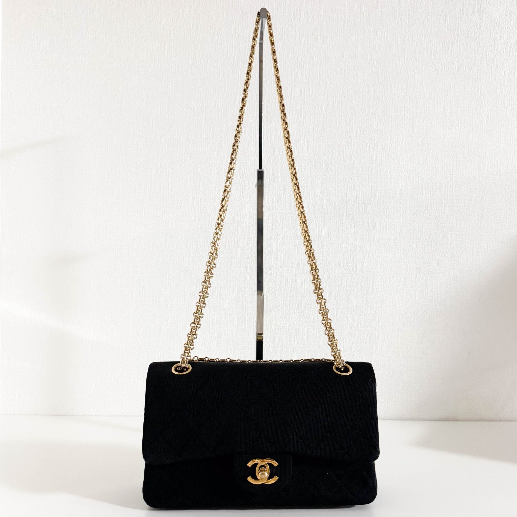 CHANEL Cotton Timeless Classic Quilted Double Flap Shoulder Bag Double Chain Gold Hardware, in , Sold by HIVE PRELOVED