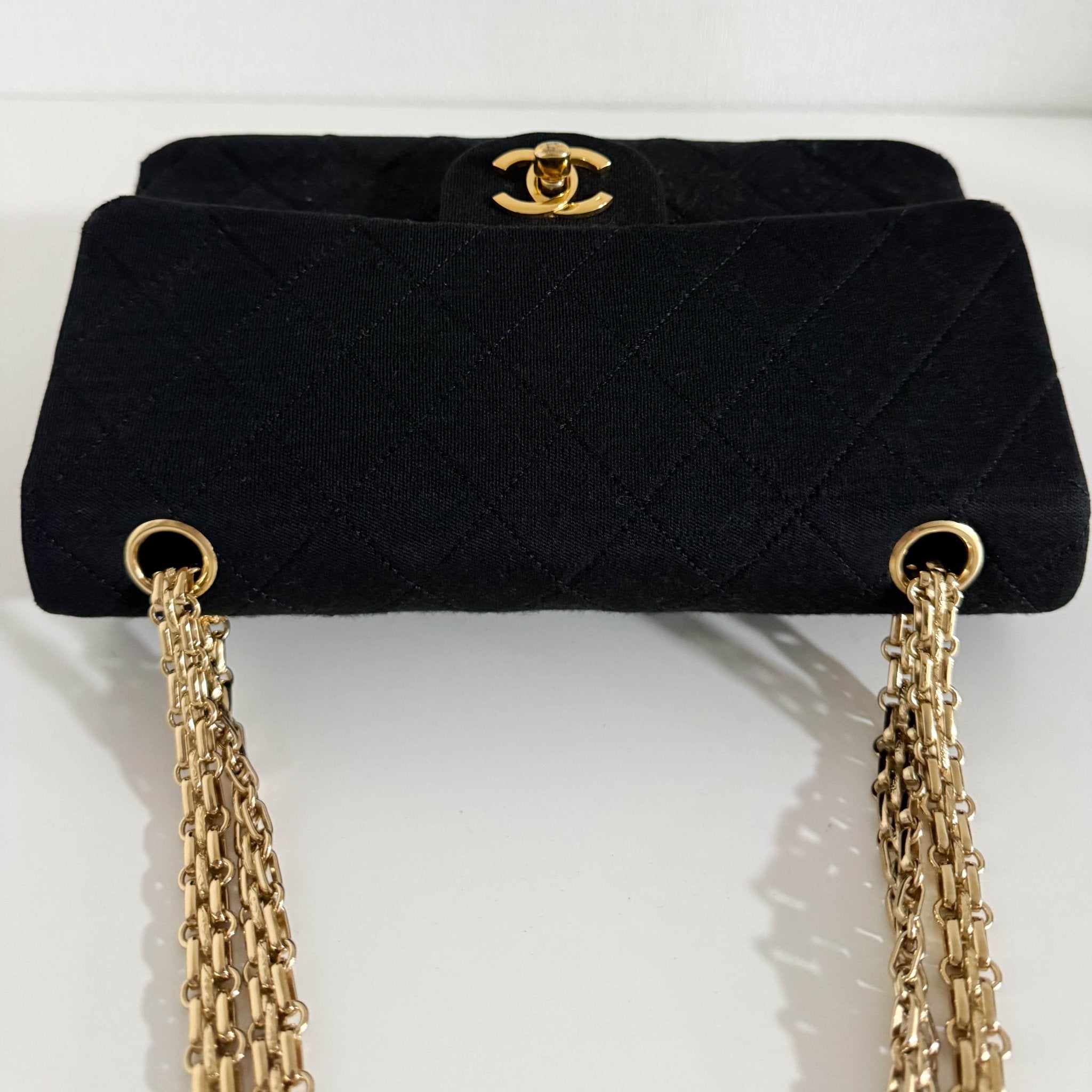 CHANEL Cotton Timeless Classic Quilted Double Flap Shoulder Bag Double Chain Gold Hardware, in , Sold by HIVE PRELOVED