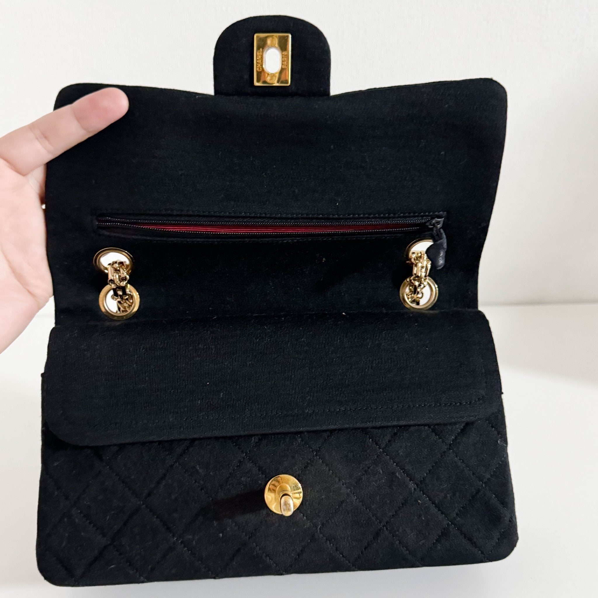 CHANEL Cotton Timeless Classic Quilted Double Flap Shoulder Bag Double Chain Gold Hardware, in , Sold by HIVE PRELOVED