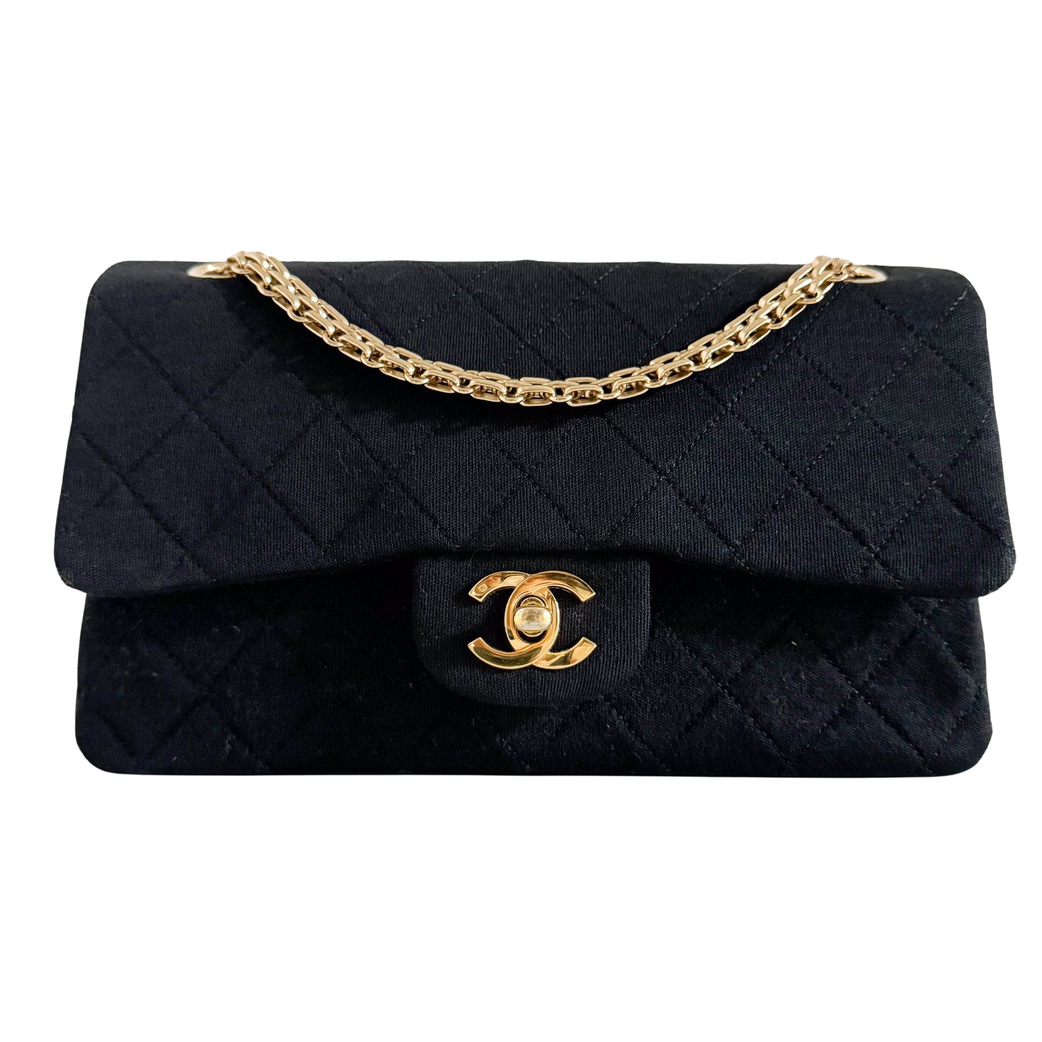 CHANEL Cotton Timeless Classic Quilted Double Flap Shoulder Bag Double Chain Gold Hardware, in , Sold by HIVE PRELOVED