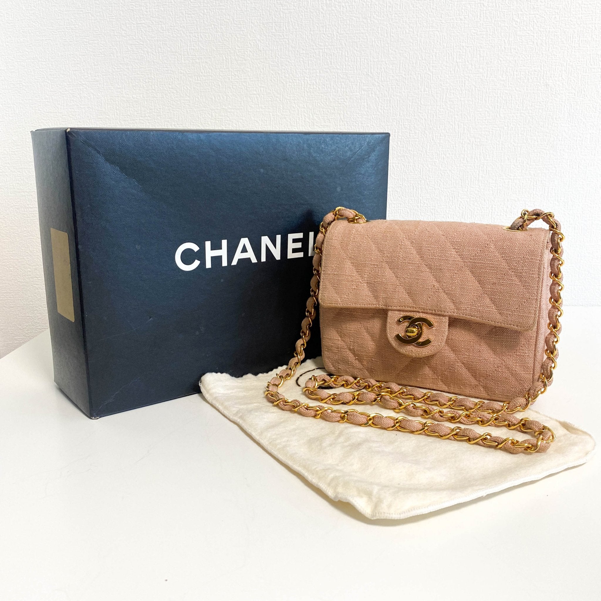 CHANEL Cotton Timeless Classic Quilted Single Flap Chain Crossbody Bag Neutral Pink, in , Sold by HIVE PRELOVED - Crossbody bags, Mini bags,