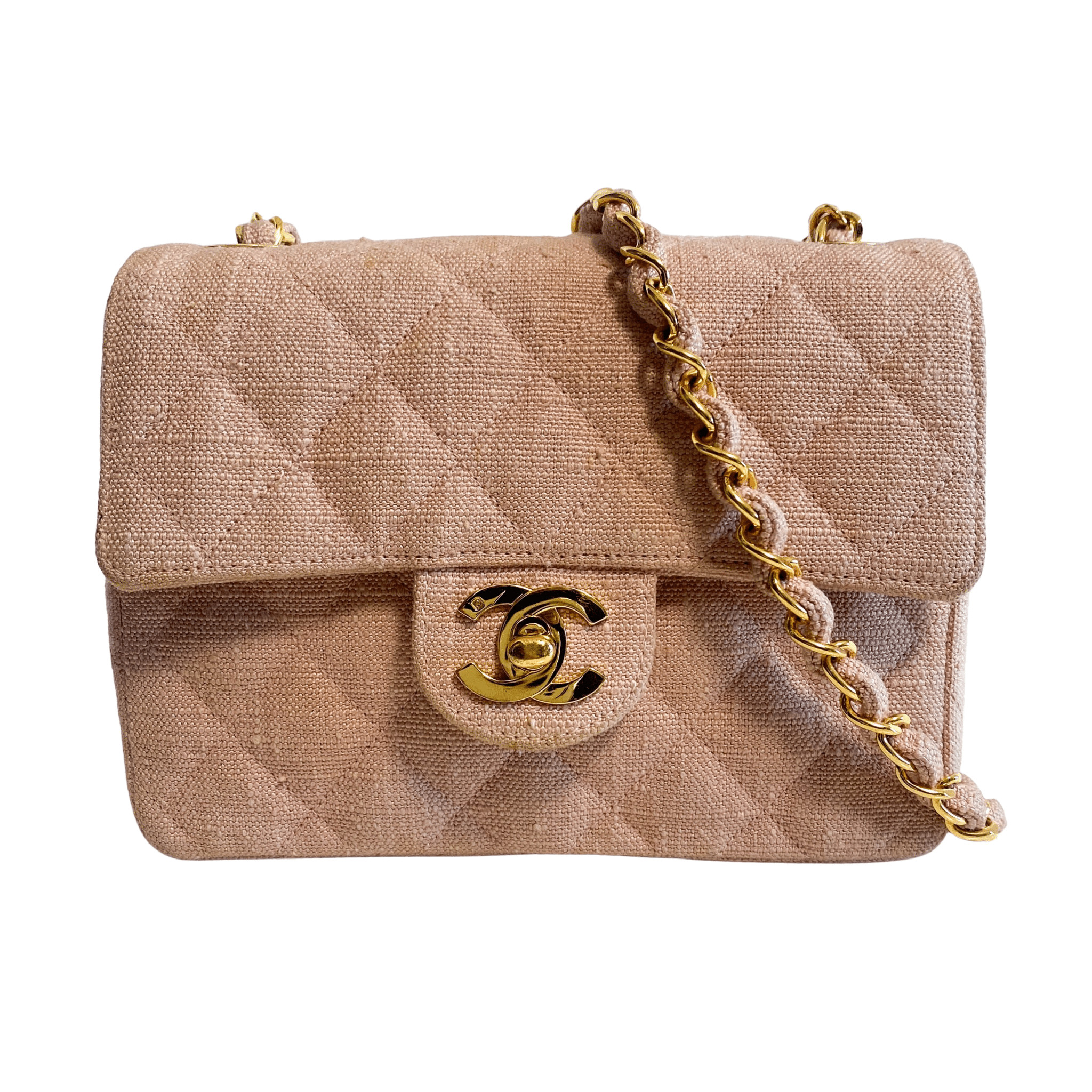 CHANEL Cotton Timeless Classic Quilted Single Flap Chain Crossbody Bag Neutral Pink, in , Sold by HIVE PRELOVED - Crossbody bags, Mini bags,