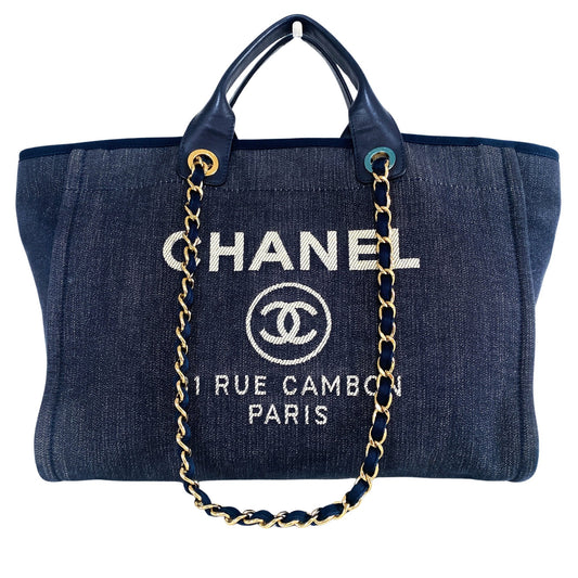 CHANEL Deauville Tote GM Navy Denim Canvas, in , Sold by HIVE PRELOVED - Shoulder Bags, Totes,
