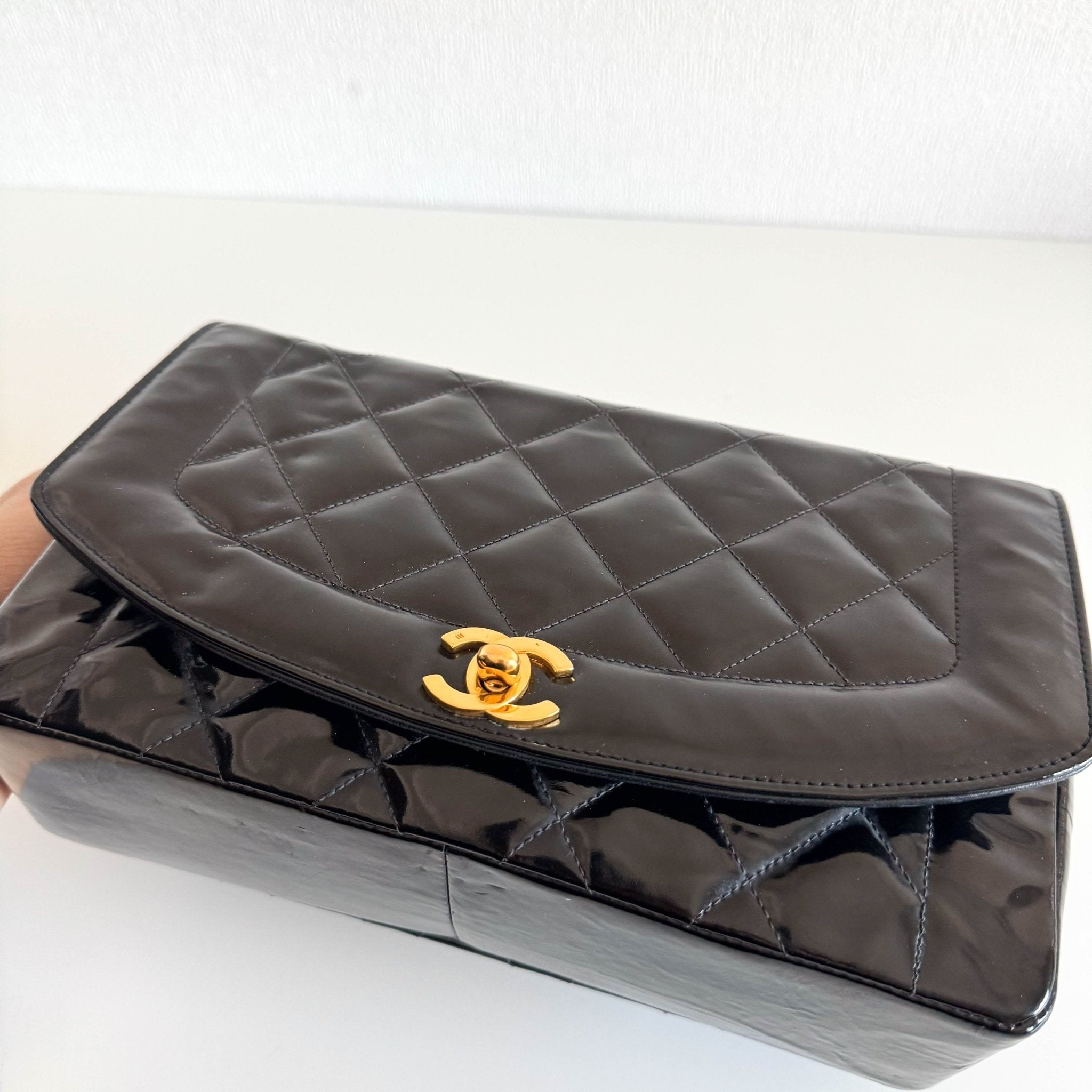 CHANEL Diana Flap Black Patent Leather Chain Shoulder Bag, in , Sold by HIVE PRELOVED - Crossbody bags, ,