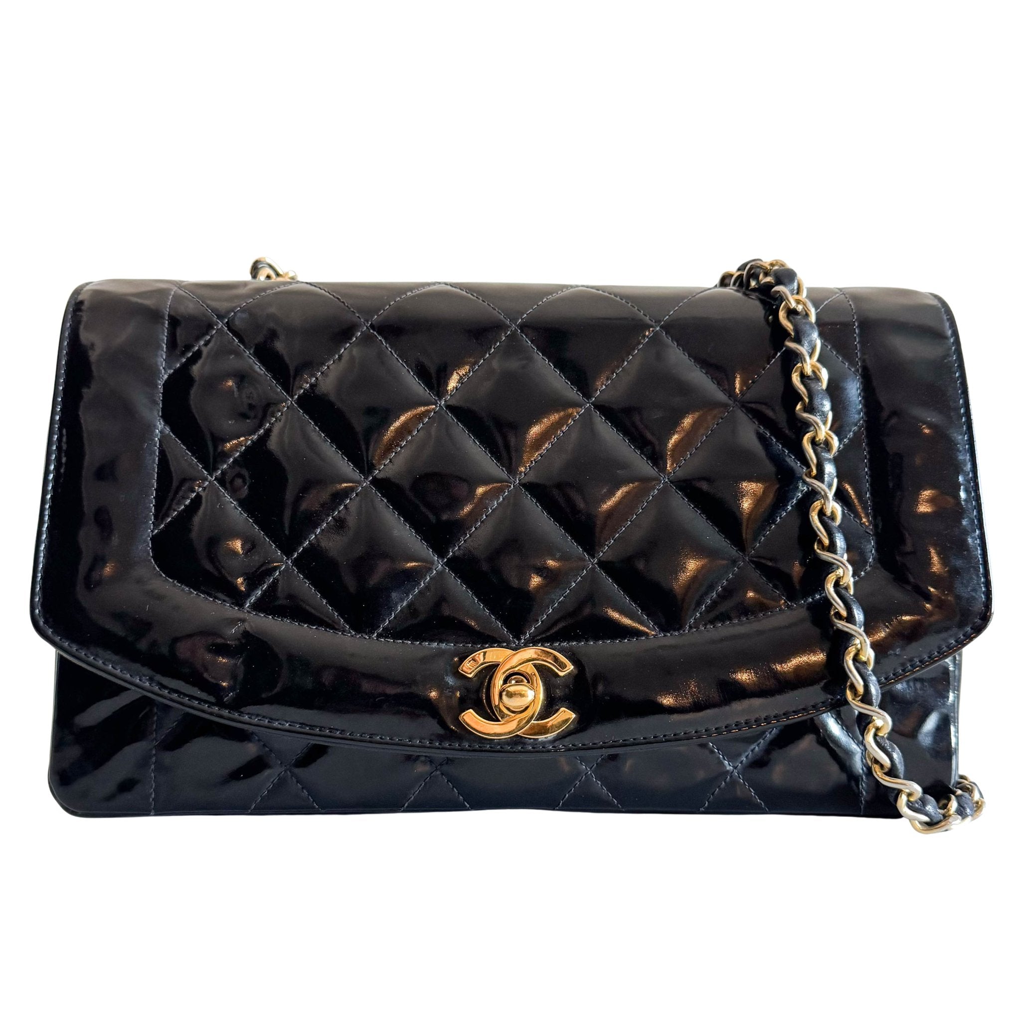 CHANEL Diana Flap Black Patent Leather Chain Shoulder Bag, in , Sold by HIVE PRELOVED - Crossbody bags, ,
