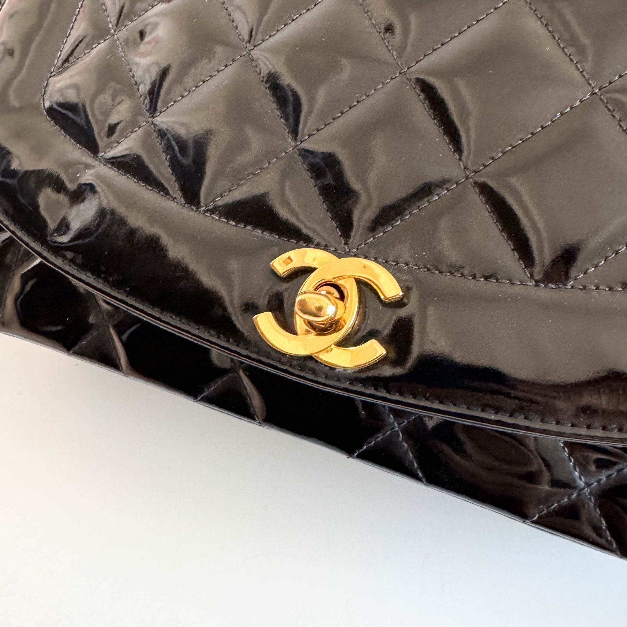 CHANEL Diana Flap Black Patent Leather Chain Shoulder Bag, in , Sold by HIVE PRELOVED - Crossbody bags, ,