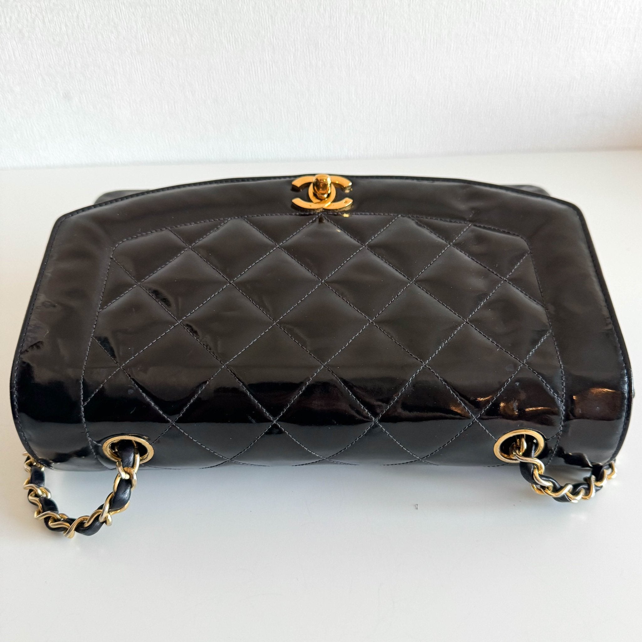 CHANEL Diana Flap Black Patent Leather Chain Shoulder Bag, in , Sold by HIVE PRELOVED - Crossbody bags, ,