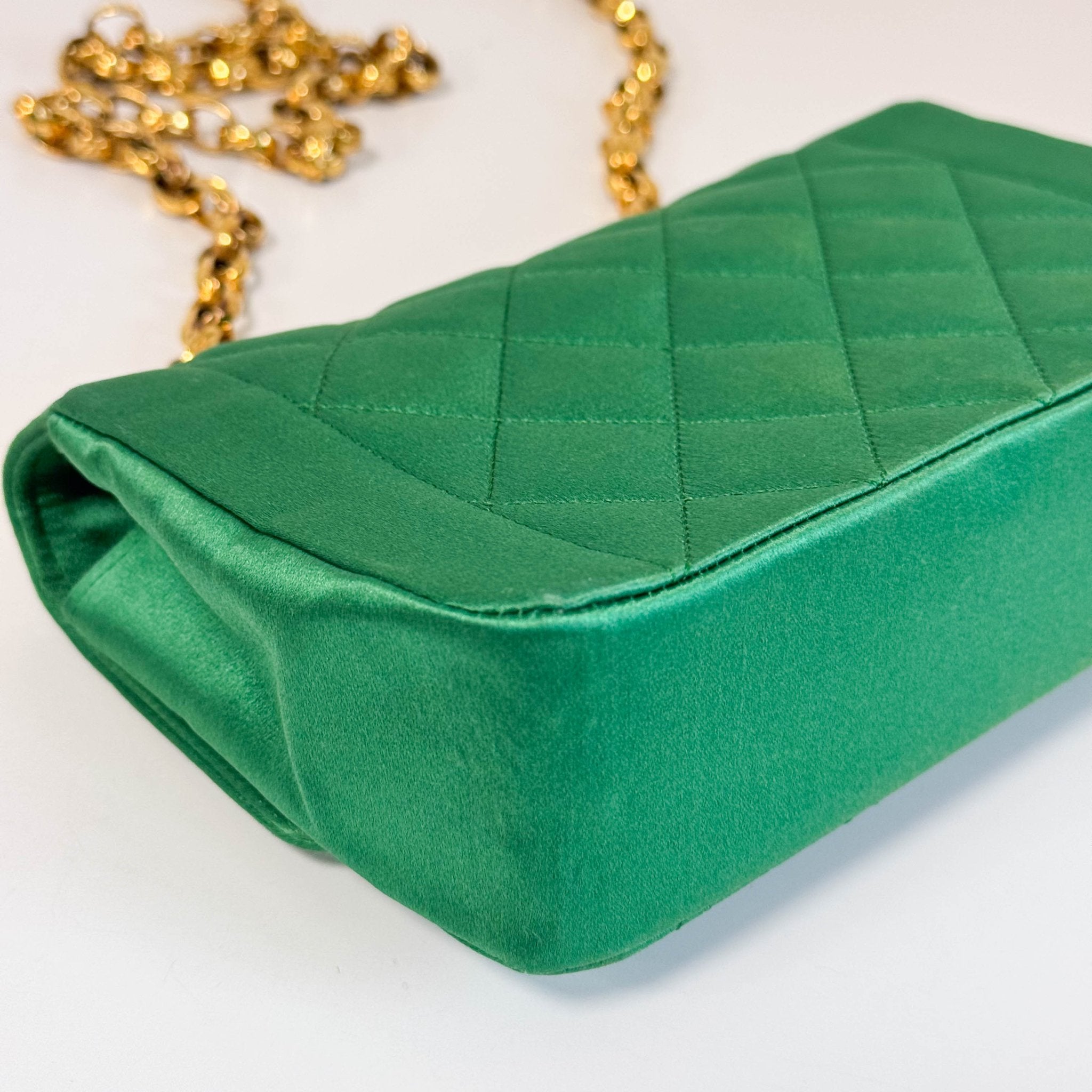 CHANEL Diana Flap Green Satin Bijou Chain Shoulder Bag, in , Sold by HIVE PRELOVED - Crossbody bags, Shoulder Bags,