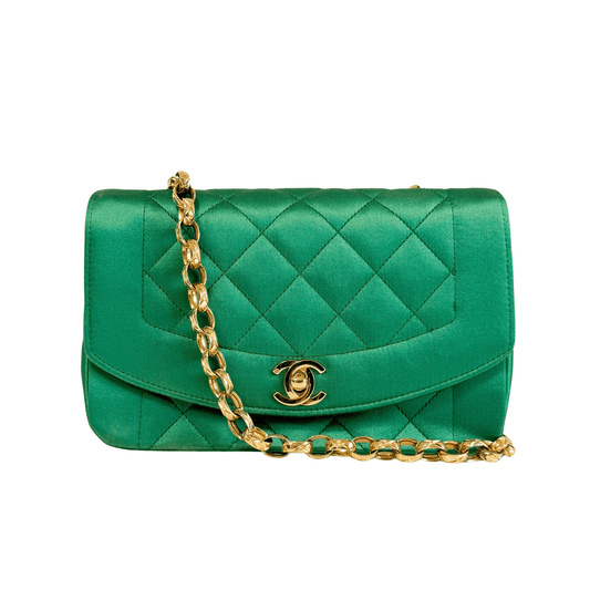 CHANEL Diana Flap Green Satin Bijou Chain Shoulder Bag, in , Sold by HIVE PRELOVED - Crossbody bags, Shoulder Bags,