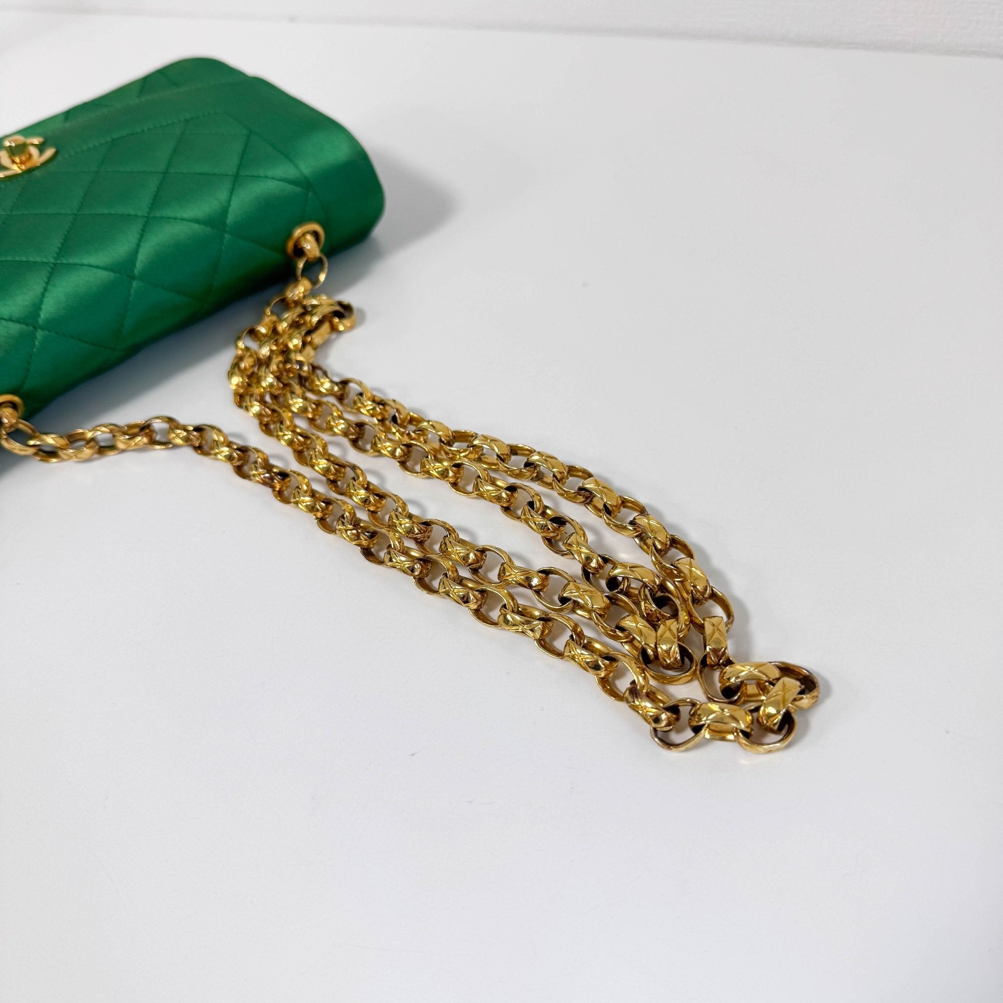 CHANEL Diana Flap Green Satin Bijou Chain Shoulder Bag, in , Sold by HIVE PRELOVED - Crossbody bags, Shoulder Bags,