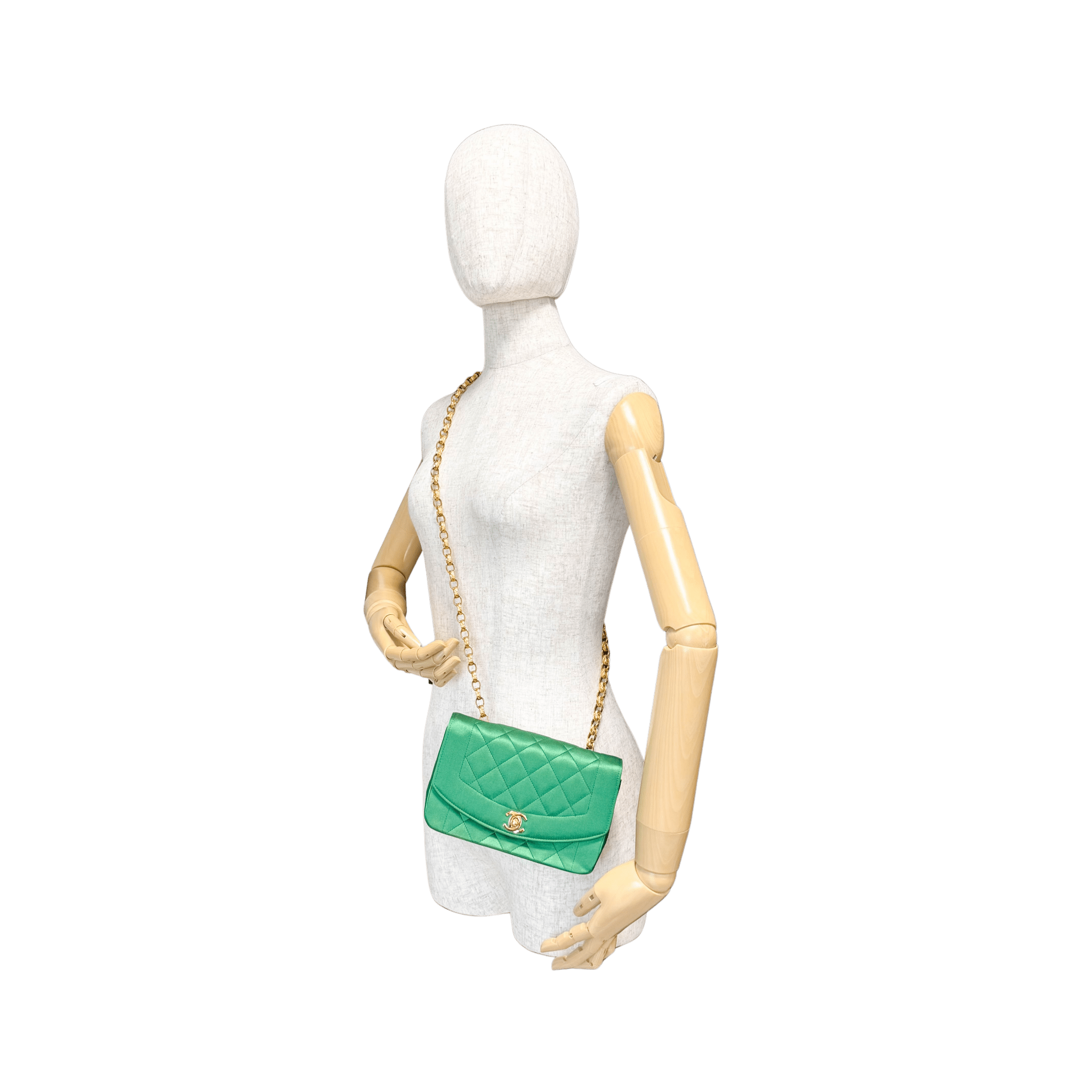 CHANEL Diana Flap Green Satin Bijou Chain Shoulder Bag, in , Sold by HIVE PRELOVED - Crossbody bags, Shoulder Bags,