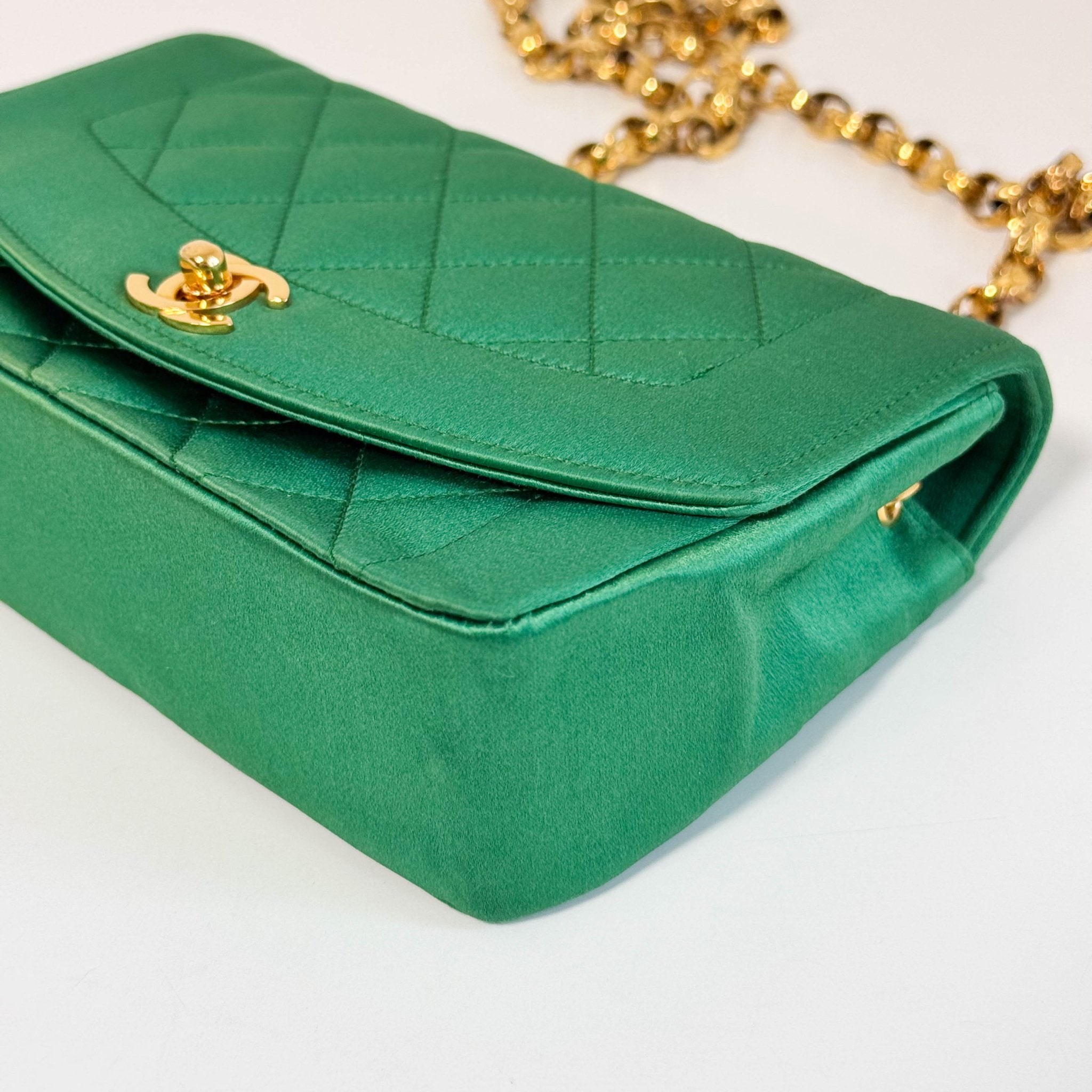 CHANEL Diana Flap Green Satin Bijou Chain Shoulder Bag, in , Sold by HIVE PRELOVED - Crossbody bags, Shoulder Bags,
