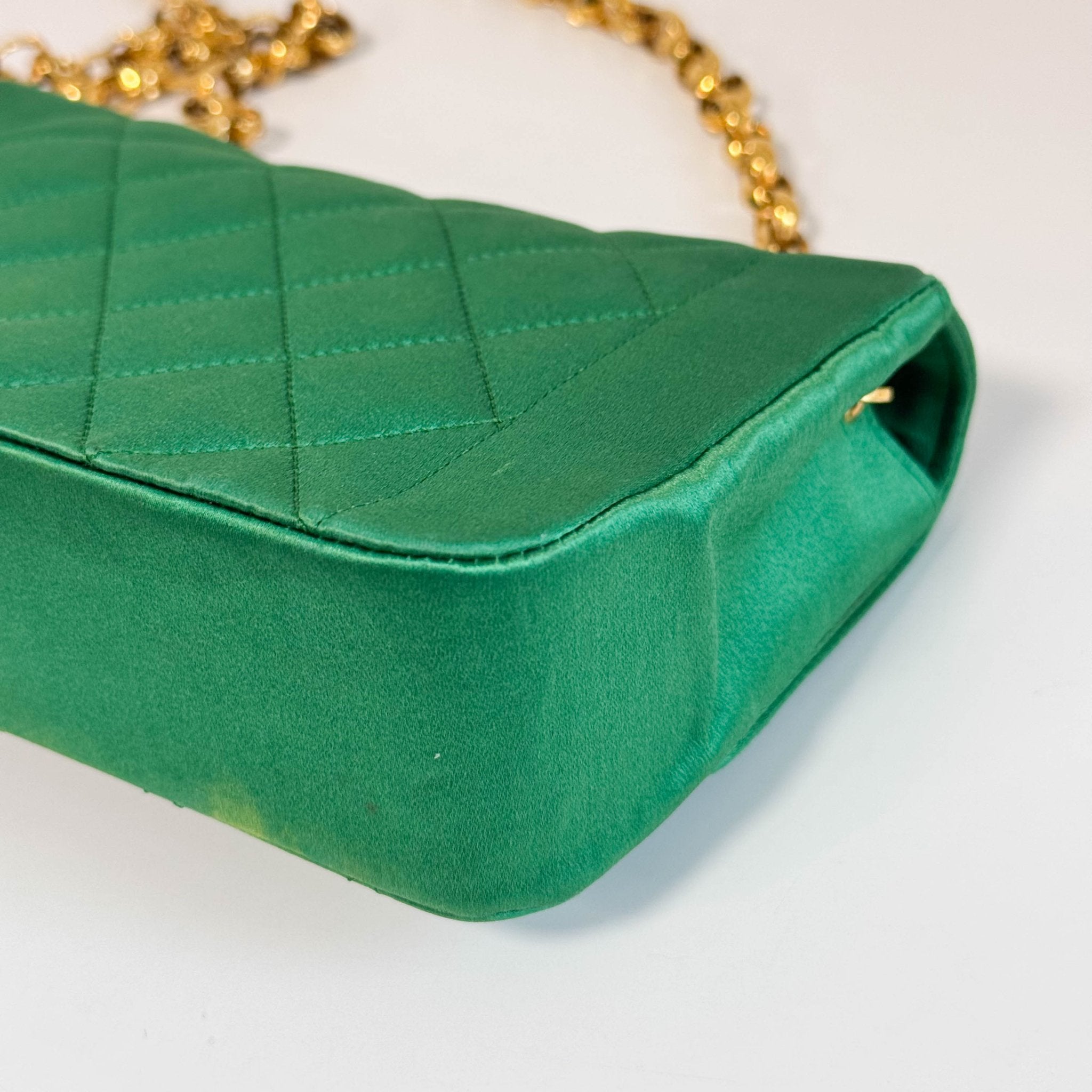 CHANEL Diana Flap Green Satin Bijou Chain Shoulder Bag, in , Sold by HIVE PRELOVED - Crossbody bags, Shoulder Bags,