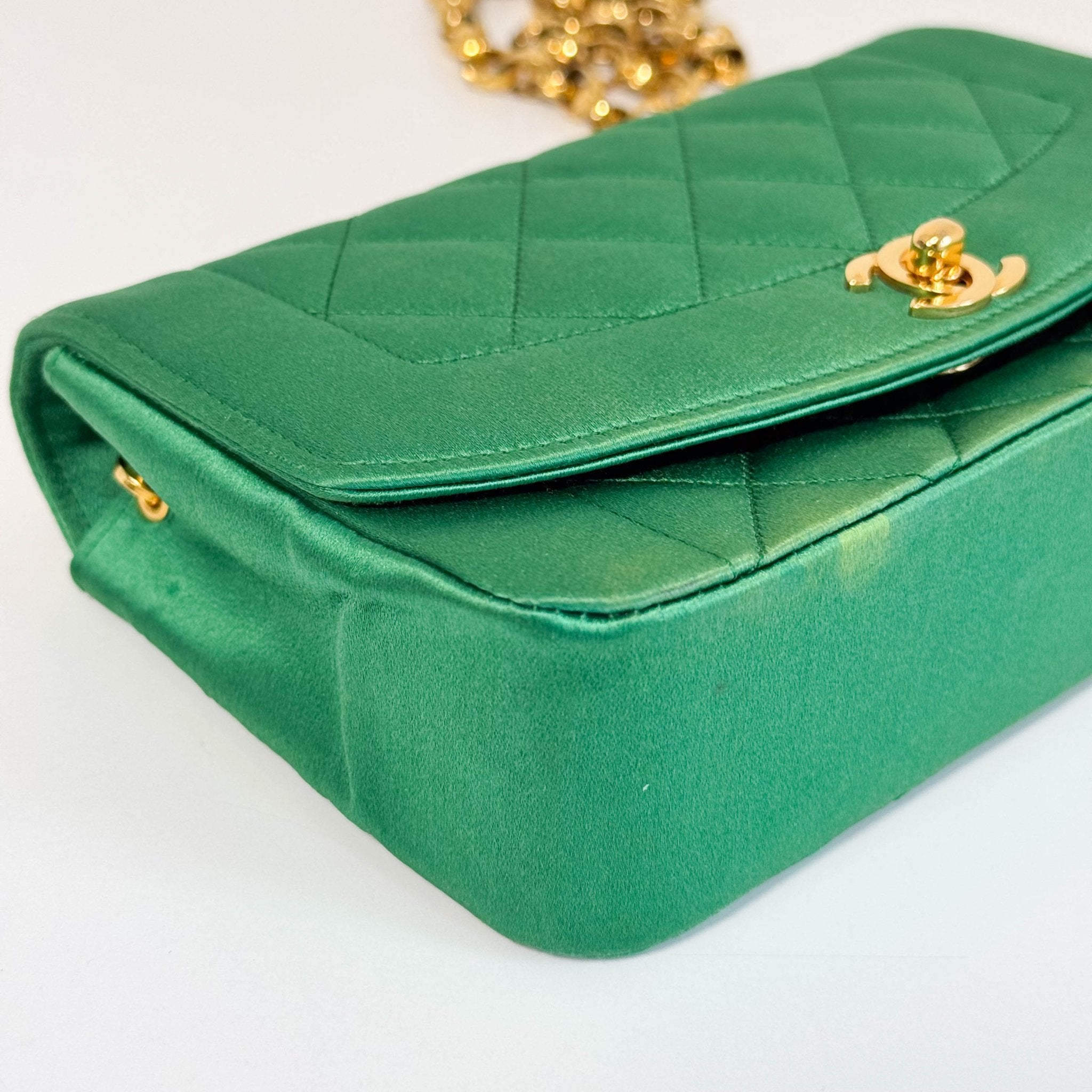 CHANEL Diana Flap Green Satin Bijou Chain Shoulder Bag, in , Sold by HIVE PRELOVED - Crossbody bags, Shoulder Bags,