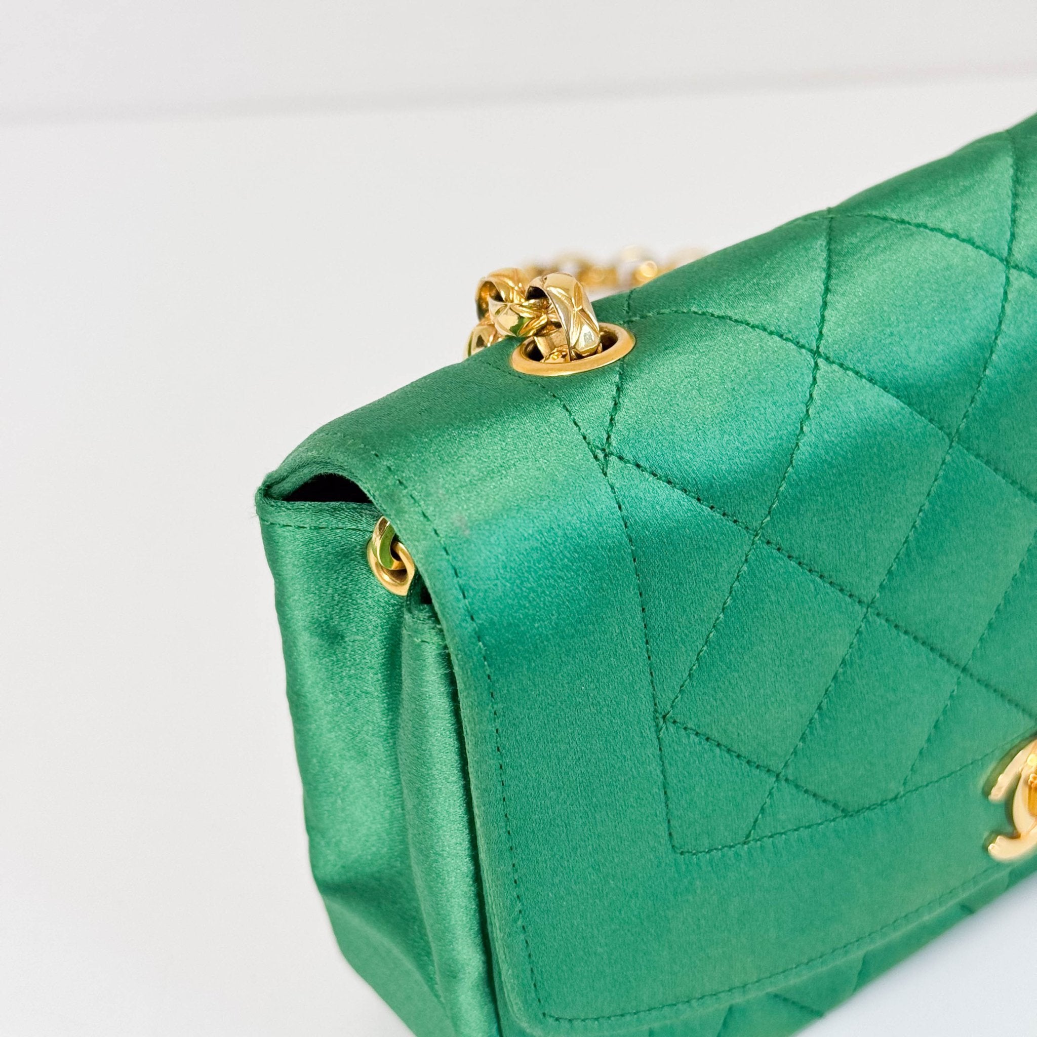 CHANEL Diana Flap Green Satin Bijou Chain Shoulder Bag, in , Sold by HIVE PRELOVED - Crossbody bags, Shoulder Bags,